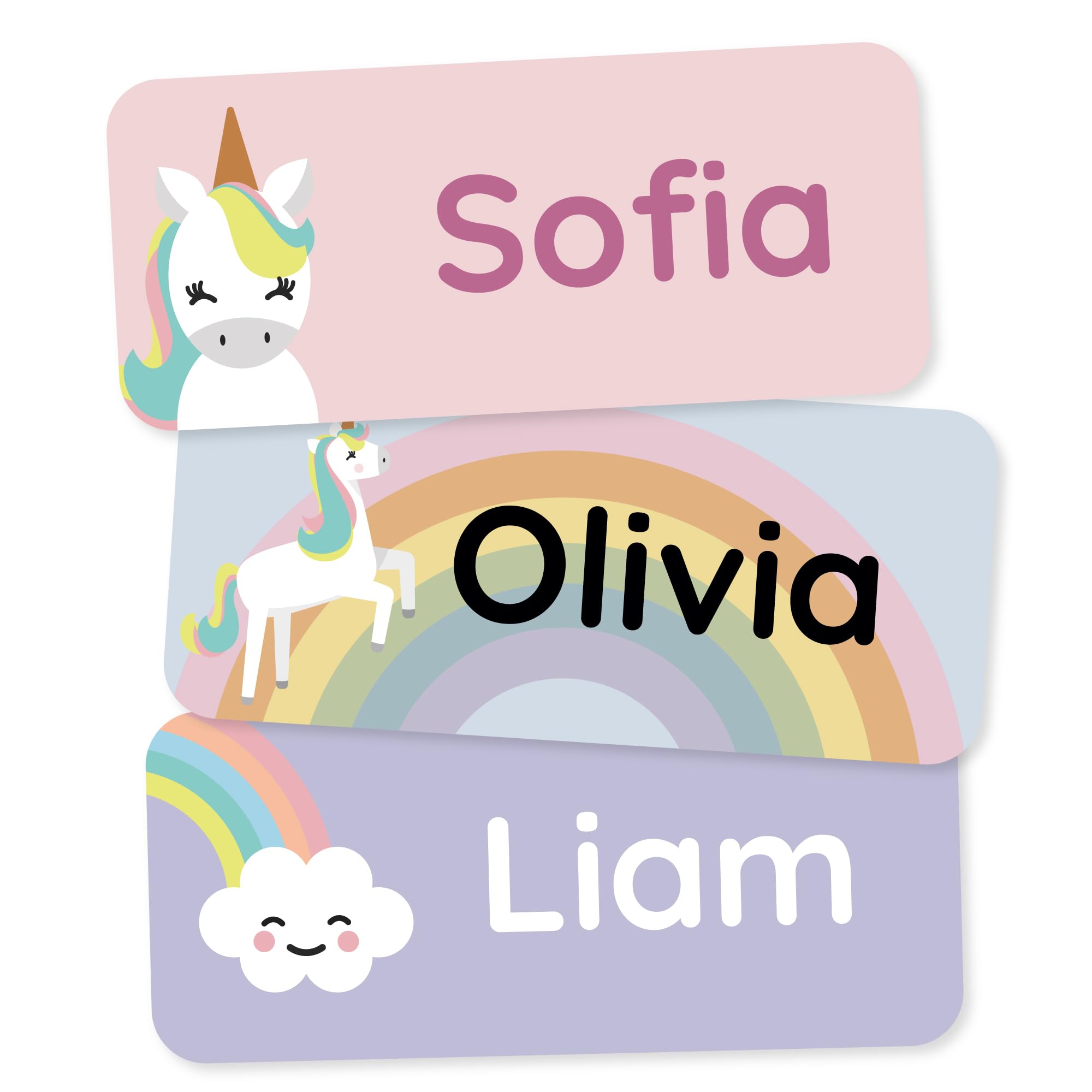 Personalized Name Labels for Kids (180) – Custom Waterproof & Durable Stickers for Clothing, Daycare, Office & School Supplies - Unicorns