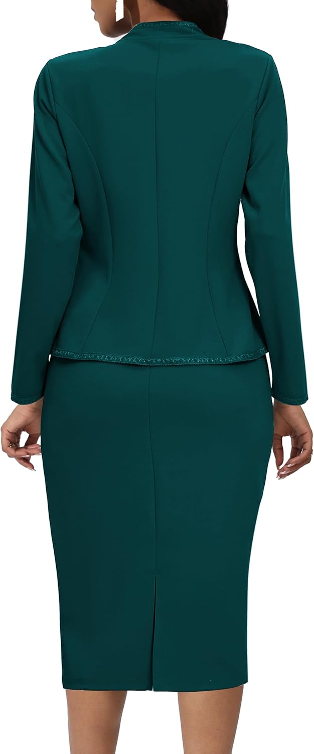 Women 2 Piece Business Suit Elegant Blazer Jacket and Skirt Sets Work Formal Office Clothes Suits - Image 2