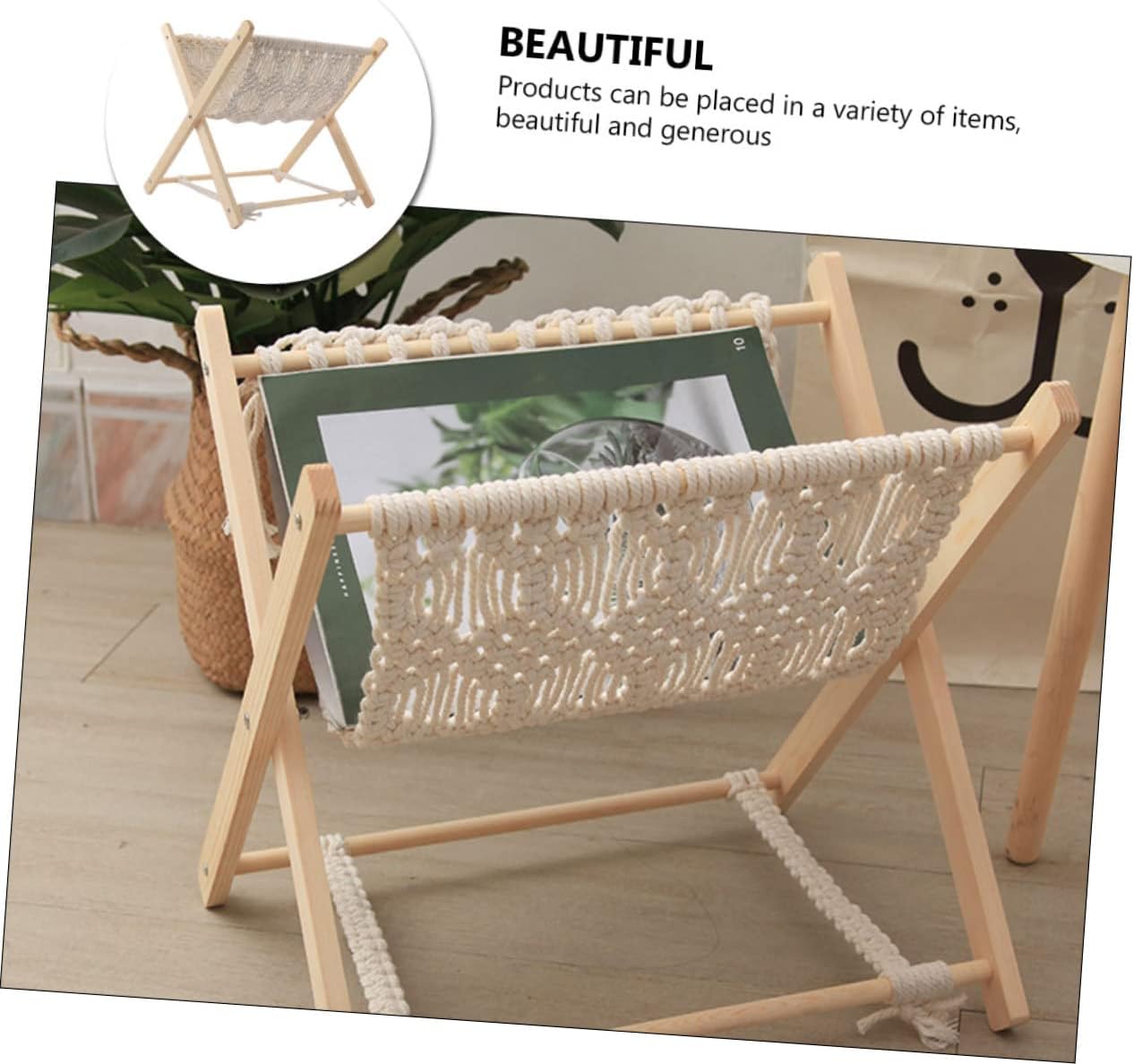 PRETYZOOM Bohemian Country Style Magazine Shelf Hand-woven Rack Storage Basket for Books Newspapers