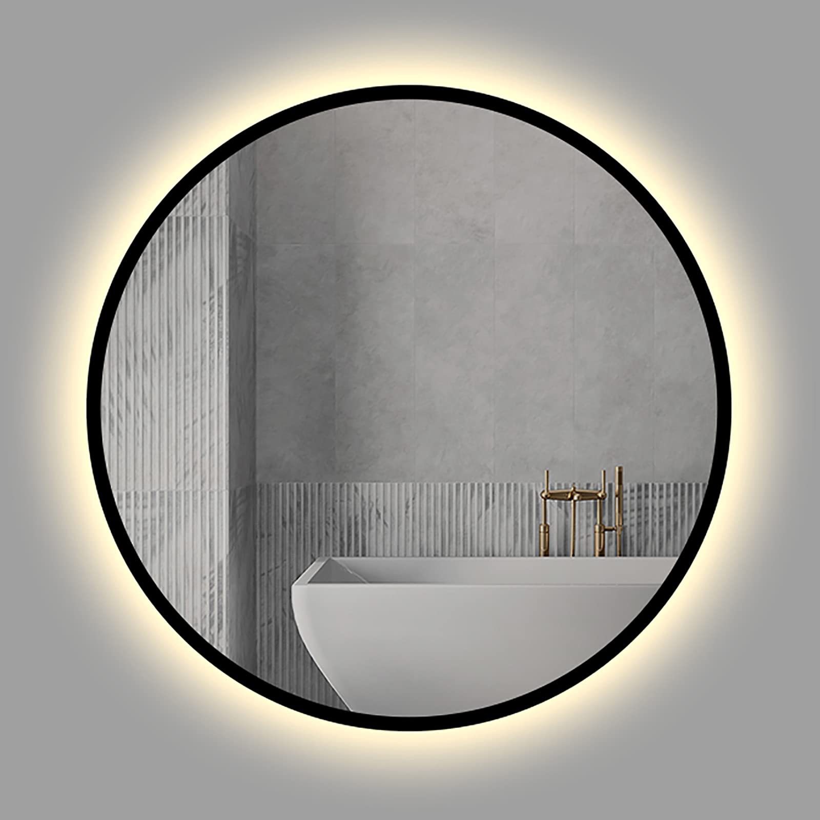 Miroir Rond éclairé LED 50 Cm - 3 Lumières (naturelle, Blanche, Chaude) - Pour Maquillage, Salle De Bain, Salon - Cadre Noir - 4