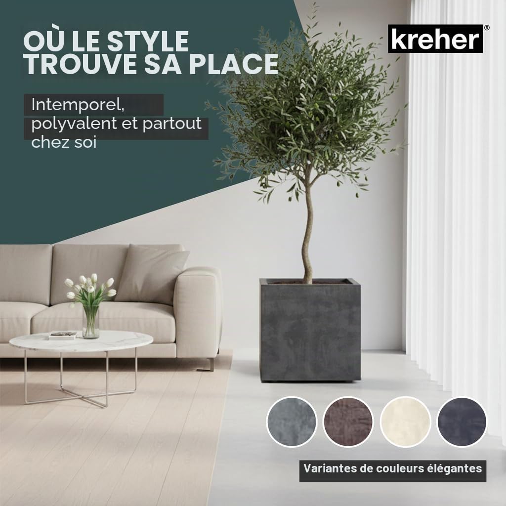 Kreher XL Jardinière Millennium en différents formats et couleurs. Magnifique aspect pierre naturelle en brun, beige, anthracite ou gris! En plastique robuste! (80 litres Anthracite)