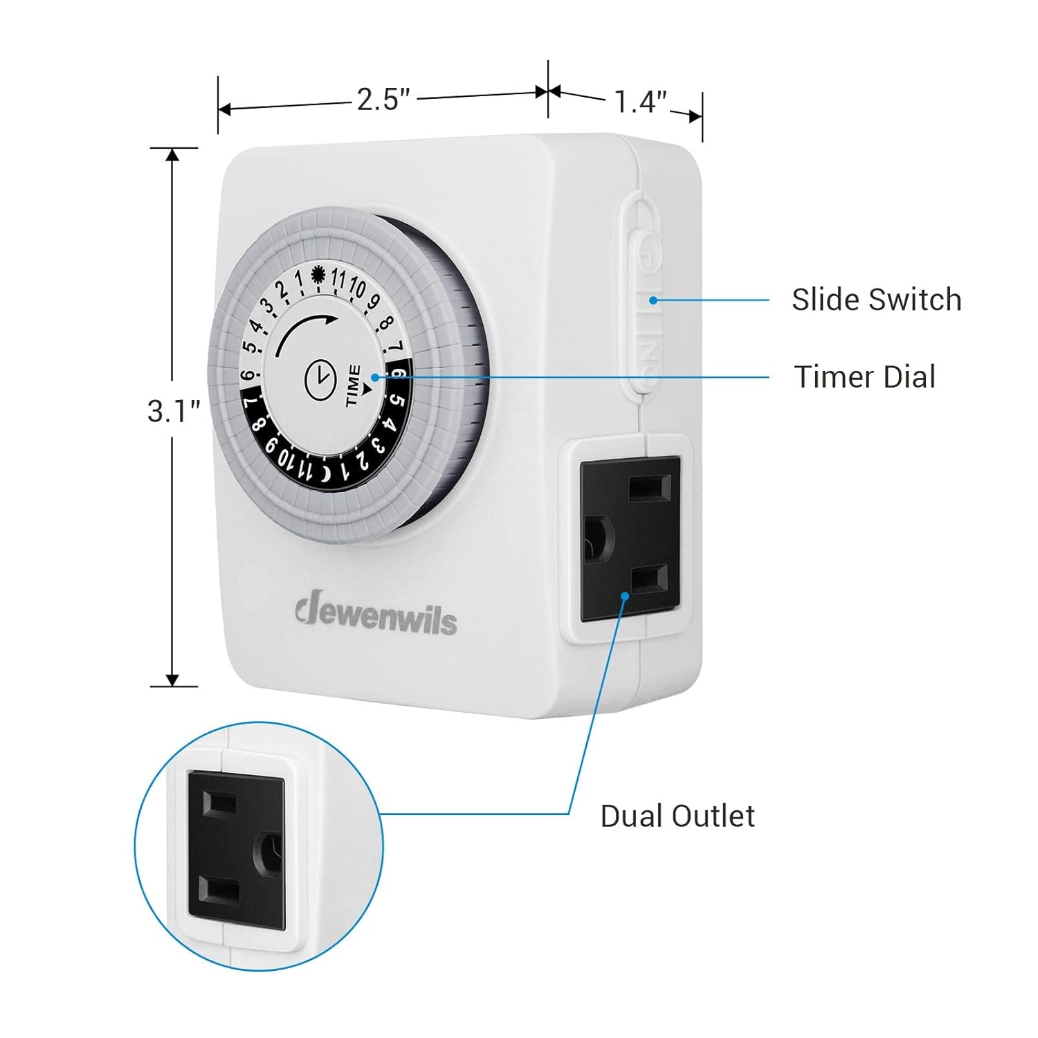 DEWENWILS Christmas Light Timer with 2 Grounded Outlets, 24 Hour Programmable Plug in Timer for Lamp, Grow Lights, Aquarium, and Holiday Decorations, 2 Pack, ETL Listed - - 