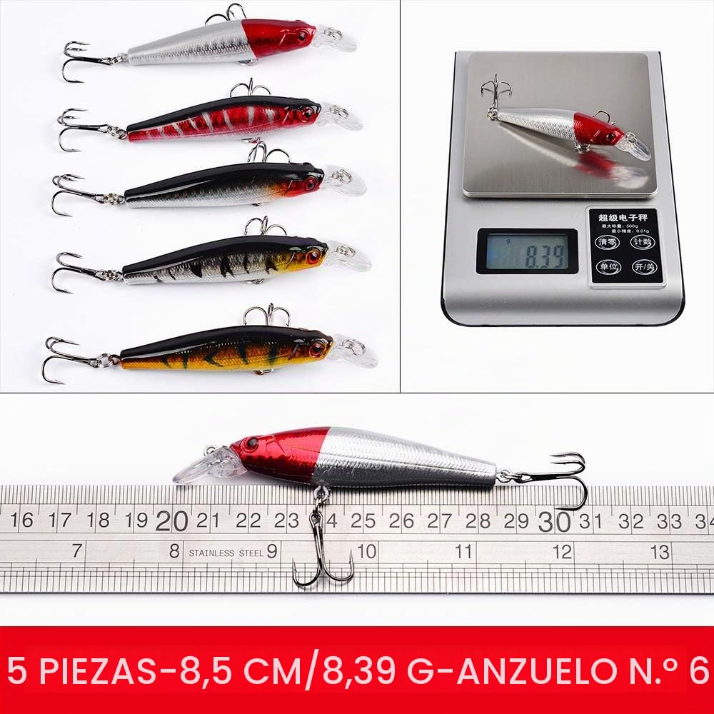 56PCS Señuelos de Pesca con Ganchos, Cebos Artificiales, Swimbait, Manivela, Cucharillas y Accesorios para la Pesca #6