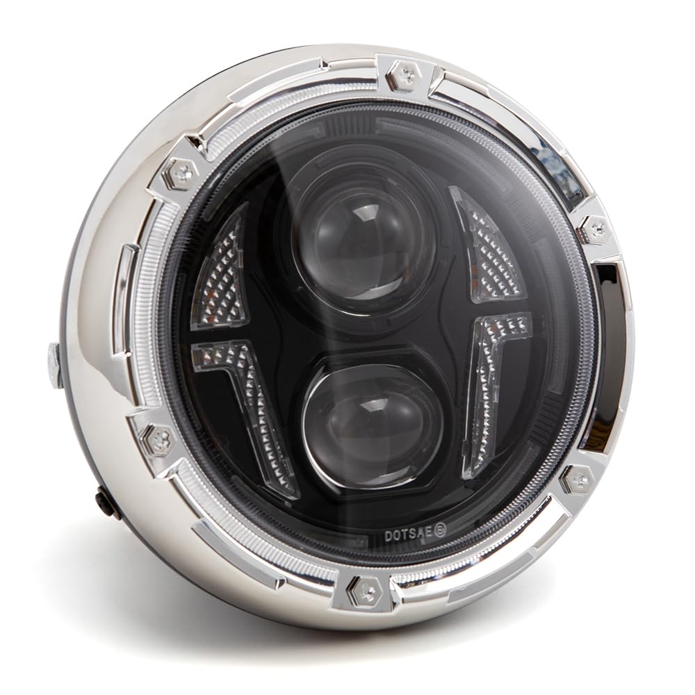E9 Uniwersalna lampa przednia motocykla z oznaczeniem E, 17,2 cm, z uchwytem, światła do jazdy dziennej LED, okrągła lampa przednia motocykla dla Cafe Racers, Bobbers i Choppers (Styl 2)