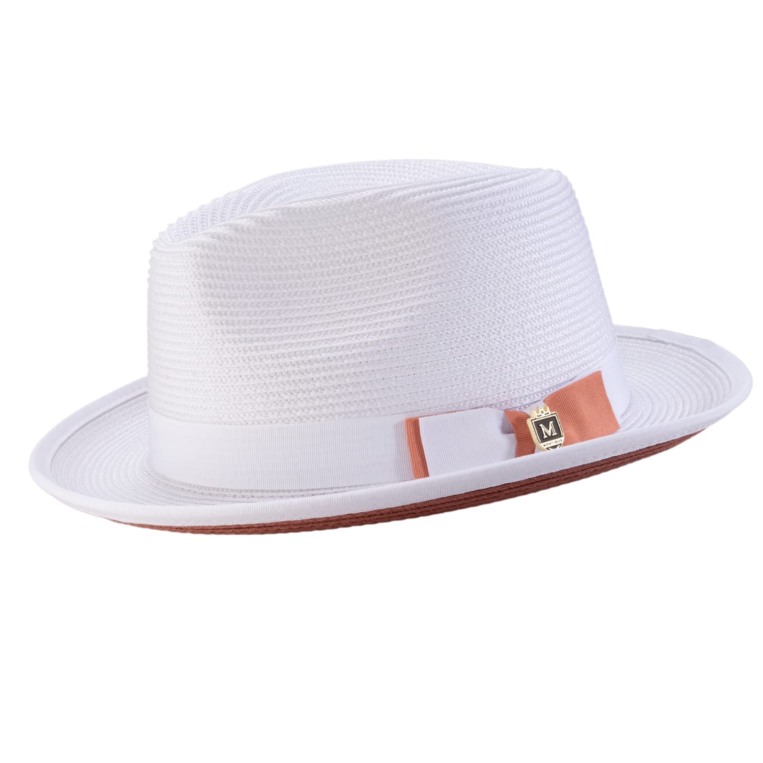 White with Papaya Bottom Braided Stingy Brim Pinch Fedora Hat H85 Papaya/White M