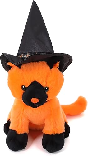 Plushland Peluche de gato bruja naranja de Halloween, juguetes suaves para niños, 7 pulgadas