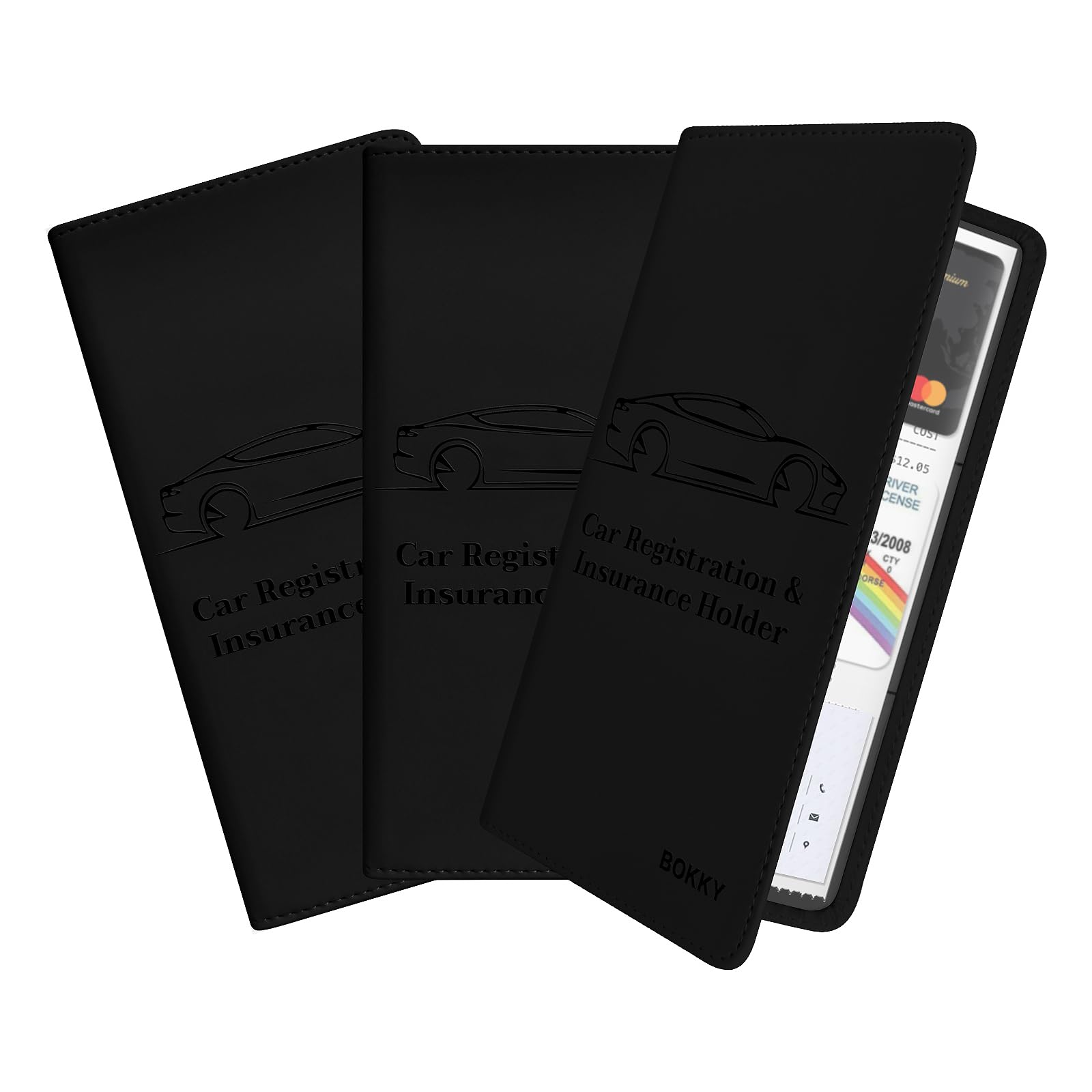 BOKKY Porta documenti convertibile per auto con chiusura magnetica, ideale per documenti, carte, patente, confezione da 3