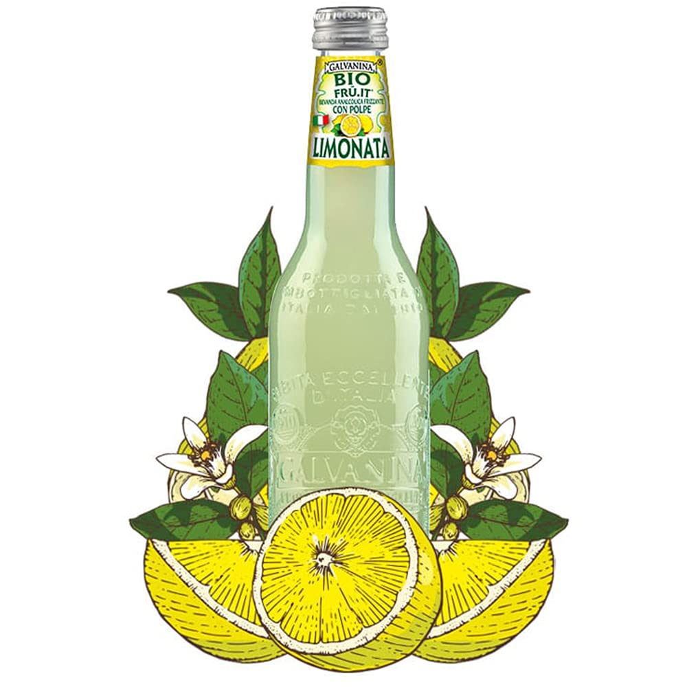Limonata Bio | Galvanina | 12 Bottiglie in Vetro Scolpito | 355 Ml | Eccellenza Italiana | Soft Drink | Bibita Gassata Dissetante Biologica | Ingrediente per Cocktail