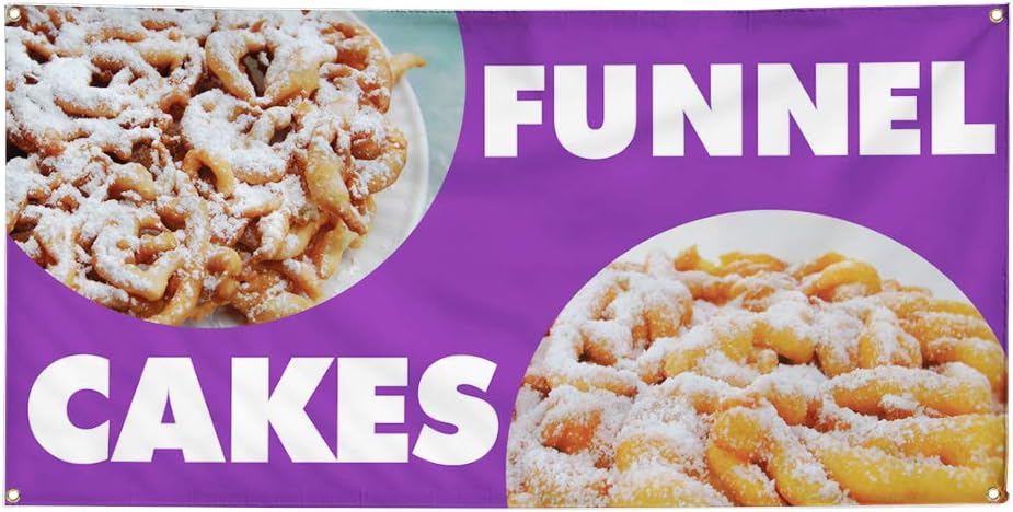 Vinyl Banner Multiple Sizes Funnel Cakes Restaurant Cafe Bar E Restaurant & Food Outdoor Weatherproof Industrial Yard Signs Lavender 4 Grommets 24x36Inches