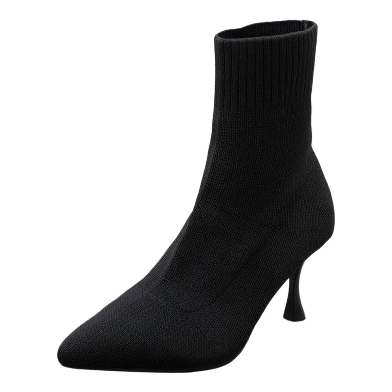 Stivaletti casual in pelle, da donna, sexy, tinta unita, semplici, casual, a maglia, traspiranti, calze, tacchi alti, tacchi sottili, stivaletti da pioggia da donna, impermeabili, leggeri