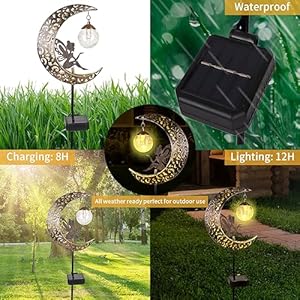 Solar Garden Lights Outdoor Decor,Moon Fairy Crackle Glass Lights,Waterproof Warm White LED Metal Stake Ornament,for Walkway Backyard Patio Lawn Pathway Decorations-Unique Gift Ideas for Gardening Solar Garden Lights Outdoor DecorMoon Fairy Crackle Glass LightsWaterproof Warm White LED Metal Stake Ornamentfor Walkway Backyard Patio Lawn Pathway Decorations Unique Gift Ideas for Gardening