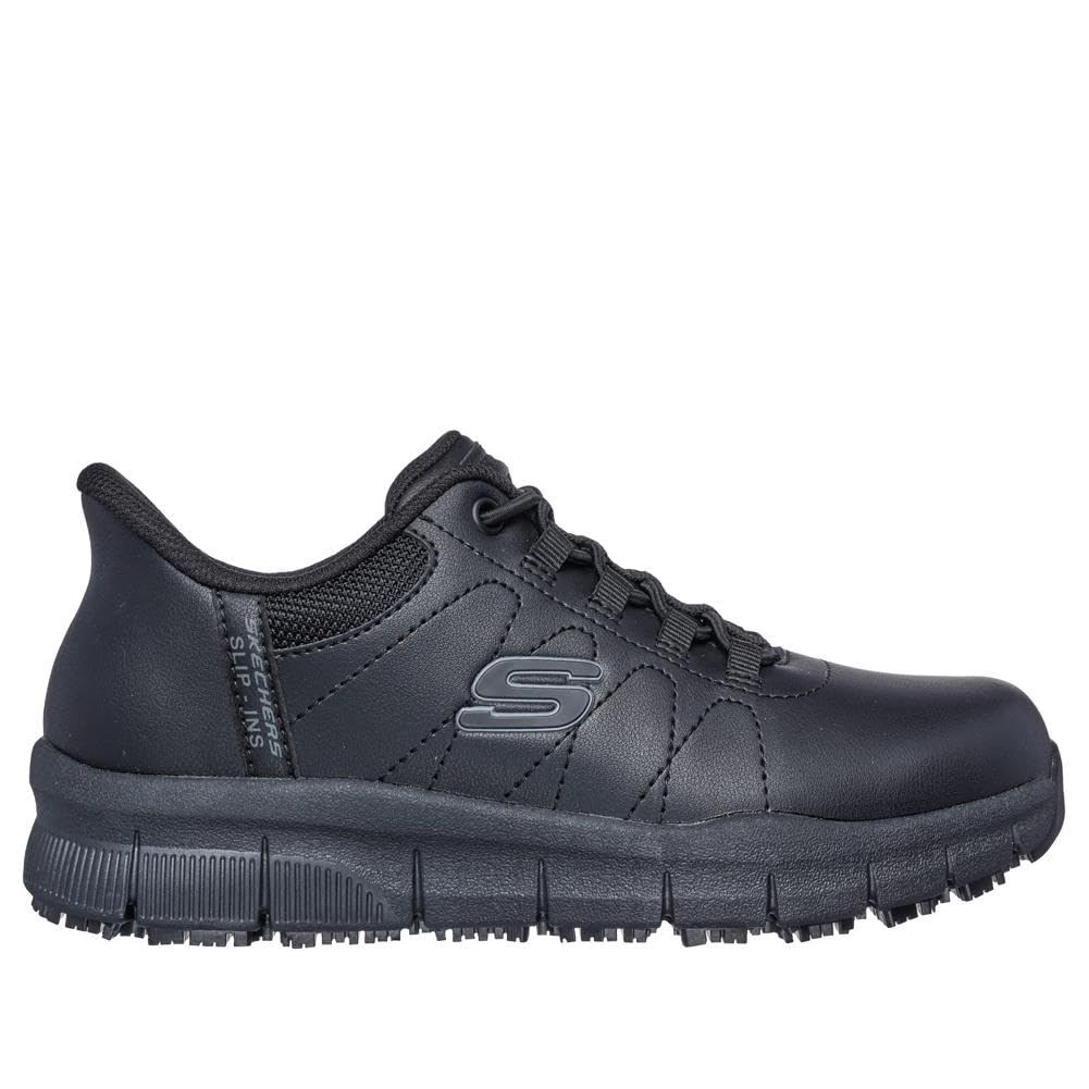 Skechers Womens Work Hands Free Slip Ins Nampa-Cottonbud Bungee Athletic SR Food Service Shoe, Black, 8.5