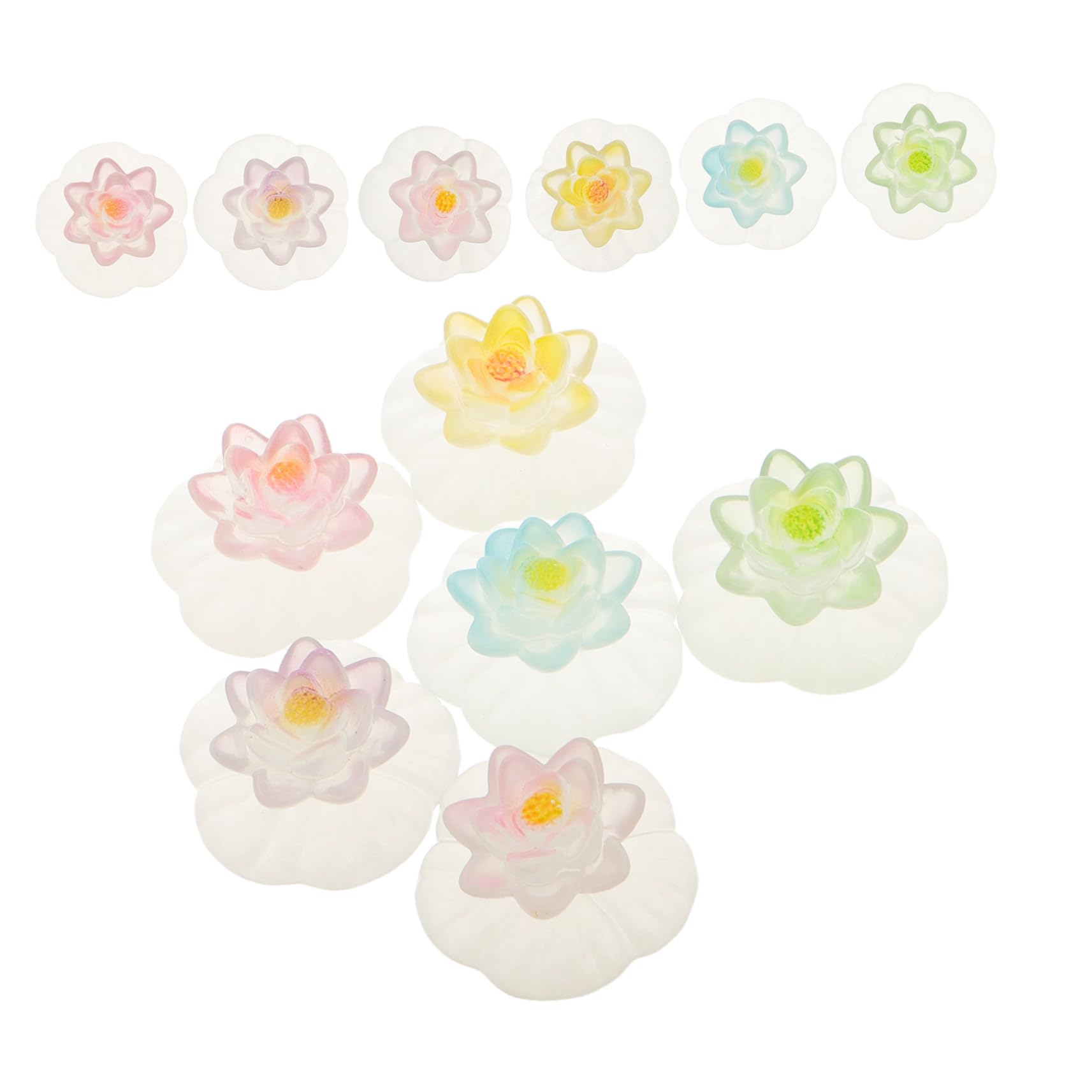 FUNOMOCYA Resin Lotus Lights Realistic Miniature Figurines 12pcs Set DIY Micro Landscape Garden Decor