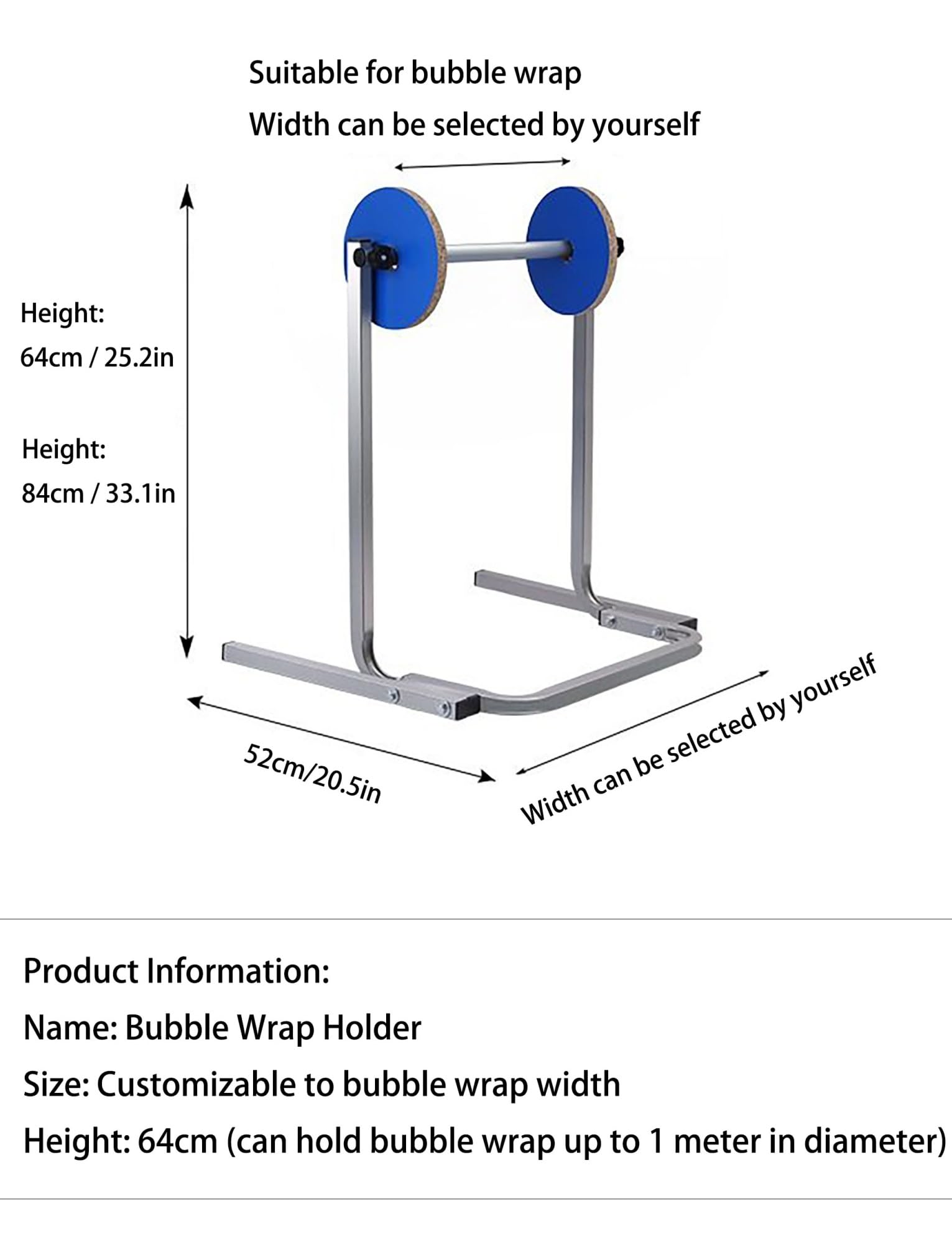 Distributeur industriel de rouleaux de papier bulle – Support debout en acier galvanisé lourd for entrepôt et station d'emballage(H: 64cm Width: 60cm)