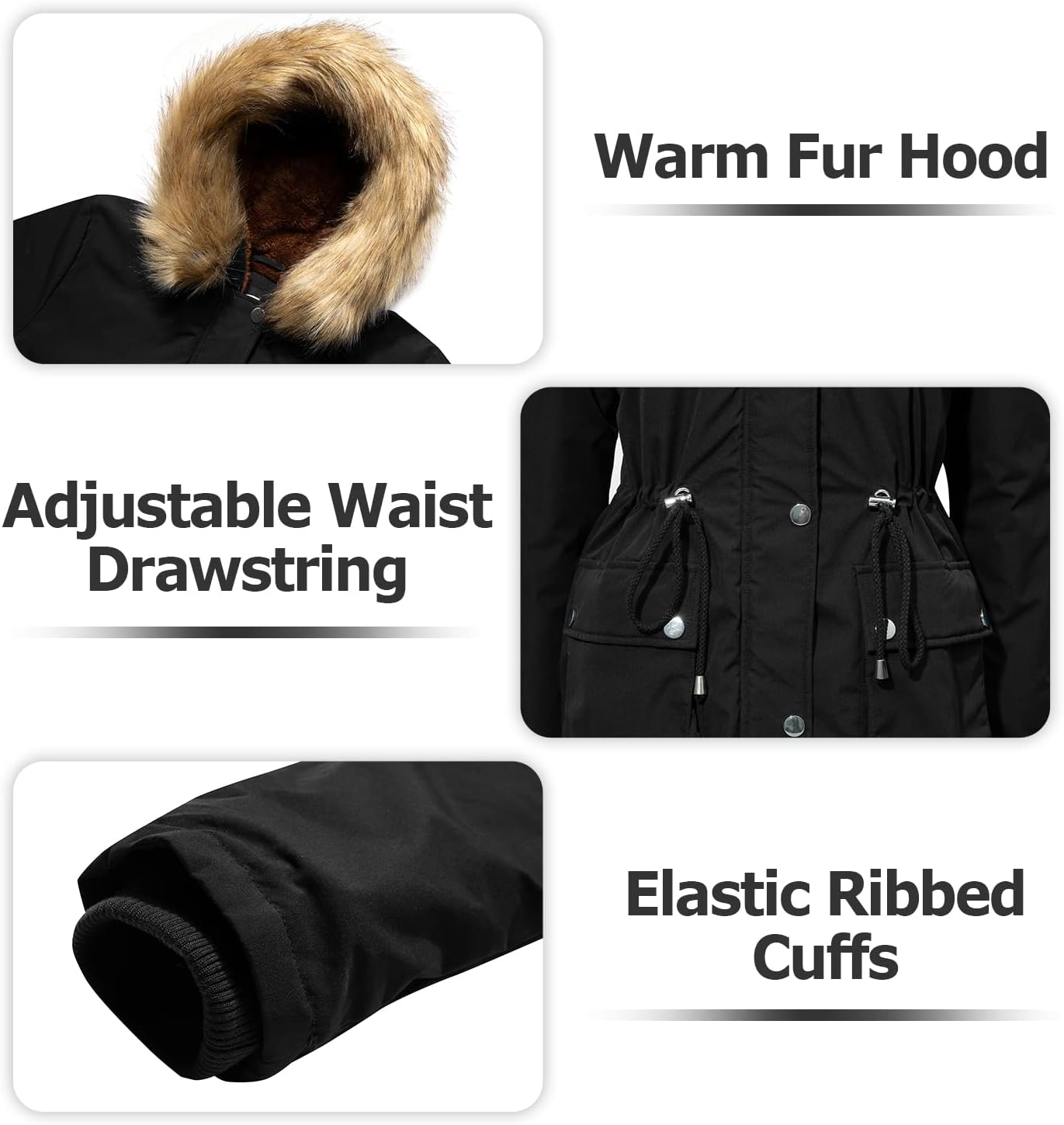 Women's Fur Hood Winter Parka Thicken Winter Jacket Coat Hooded Puffer Coat with Removable Fur Trim - Image 6