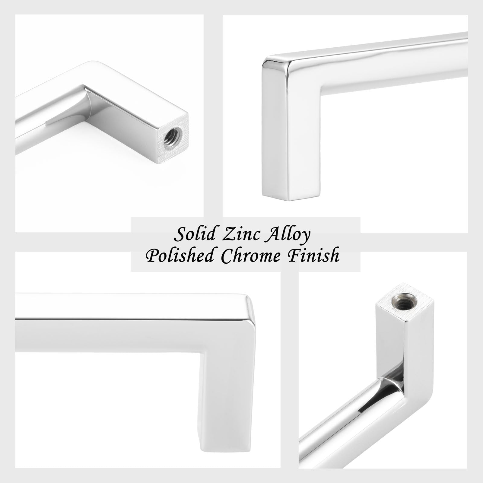 ZP2401 - Tirador de barra cuadrada de cromo pulido para armario de cocina, paquete de 10, herrajes sólidos para cajones, aparadores, baños, tocador, puerta de muebles, armario, dormitorio, 5