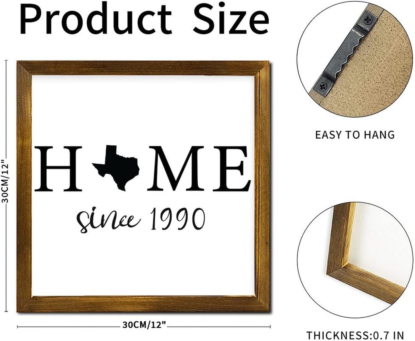 Texas Home Since 1990 Framed Wood Sign Quote Sayings Wood Plank Hanging Sign Rustic Wood Hanging Wall Art Decor for Grandpa Papa Dad Boyfriend Teacher 12x12 Inch
