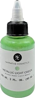 Narrative Cosmetics Metallic Alcohol Airbrush Paints - 2 fl oz, Skin Safe, Quick Dry, Waterproof, Sweatproof, Transferproof Liquid Makeup for Bodypainting, Theater, FX Makeup - Metallic Light Green