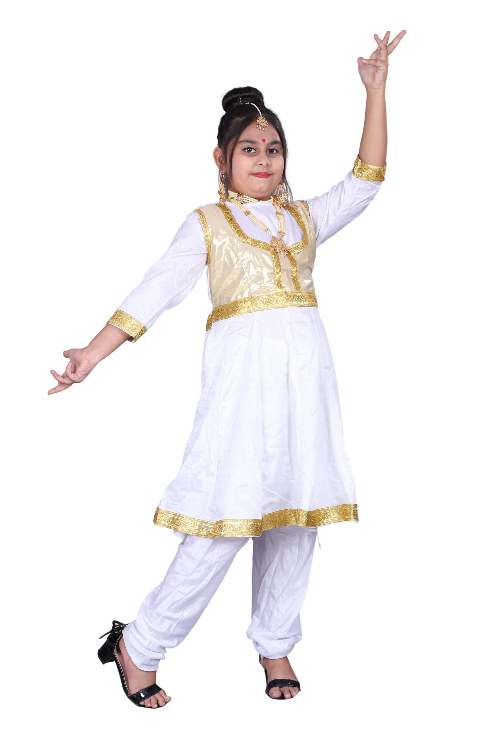white christmas dresses Mohiniattam White Color with Golden Border Dance Dress – Sulbha Fashions main image 0