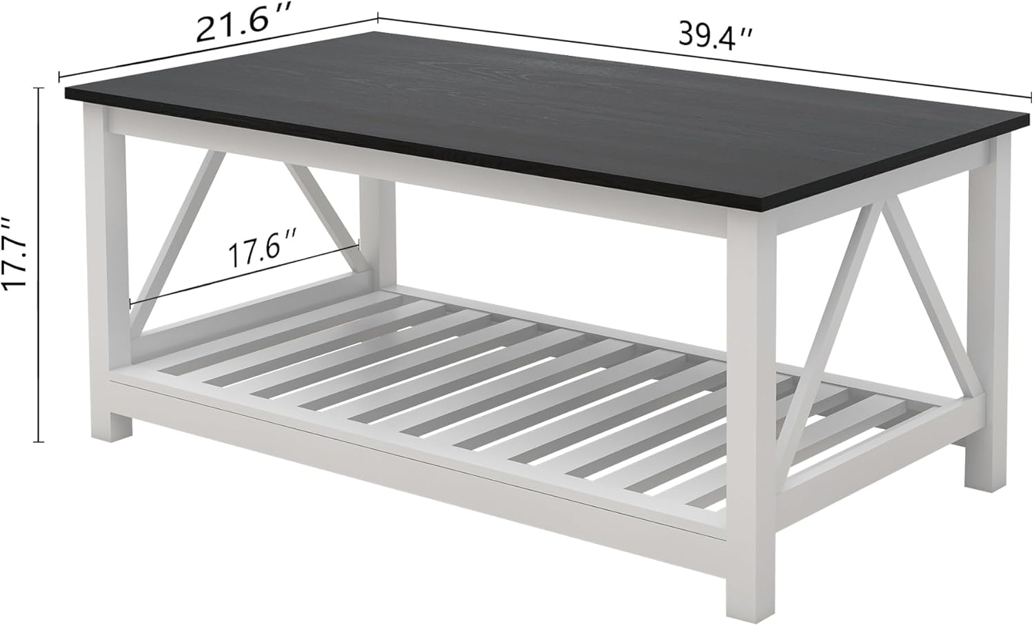 Farmhouse Coffee Table and End Table Set for Living Room, 2-Tier Wooden Living Room Table Set with Slats Base, Oak Black