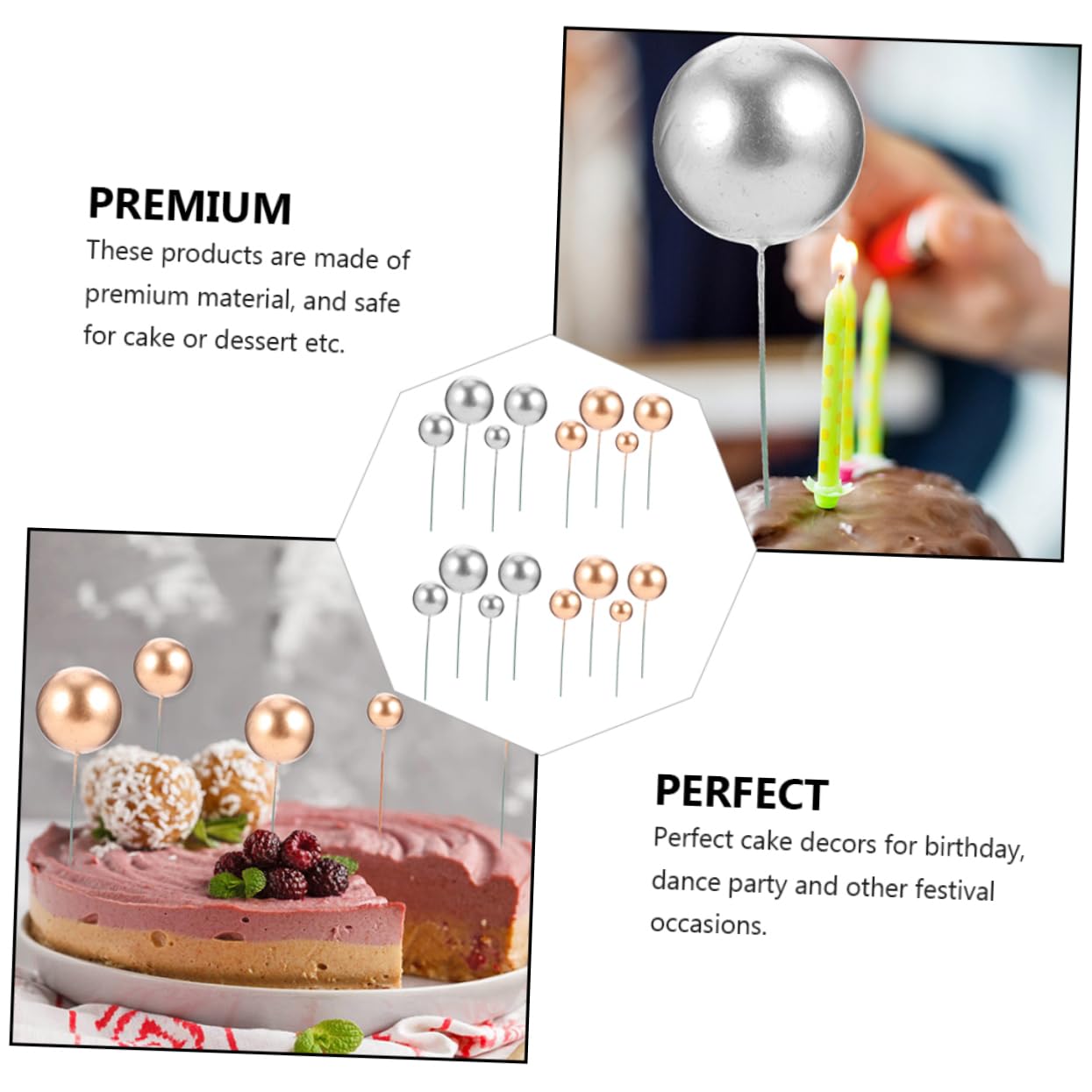 Zerodeko 120pièces Boules Décoratives pour Gâteau Et Décorations De Gâteau Élégantes pour Anniversaires Et Mariages
