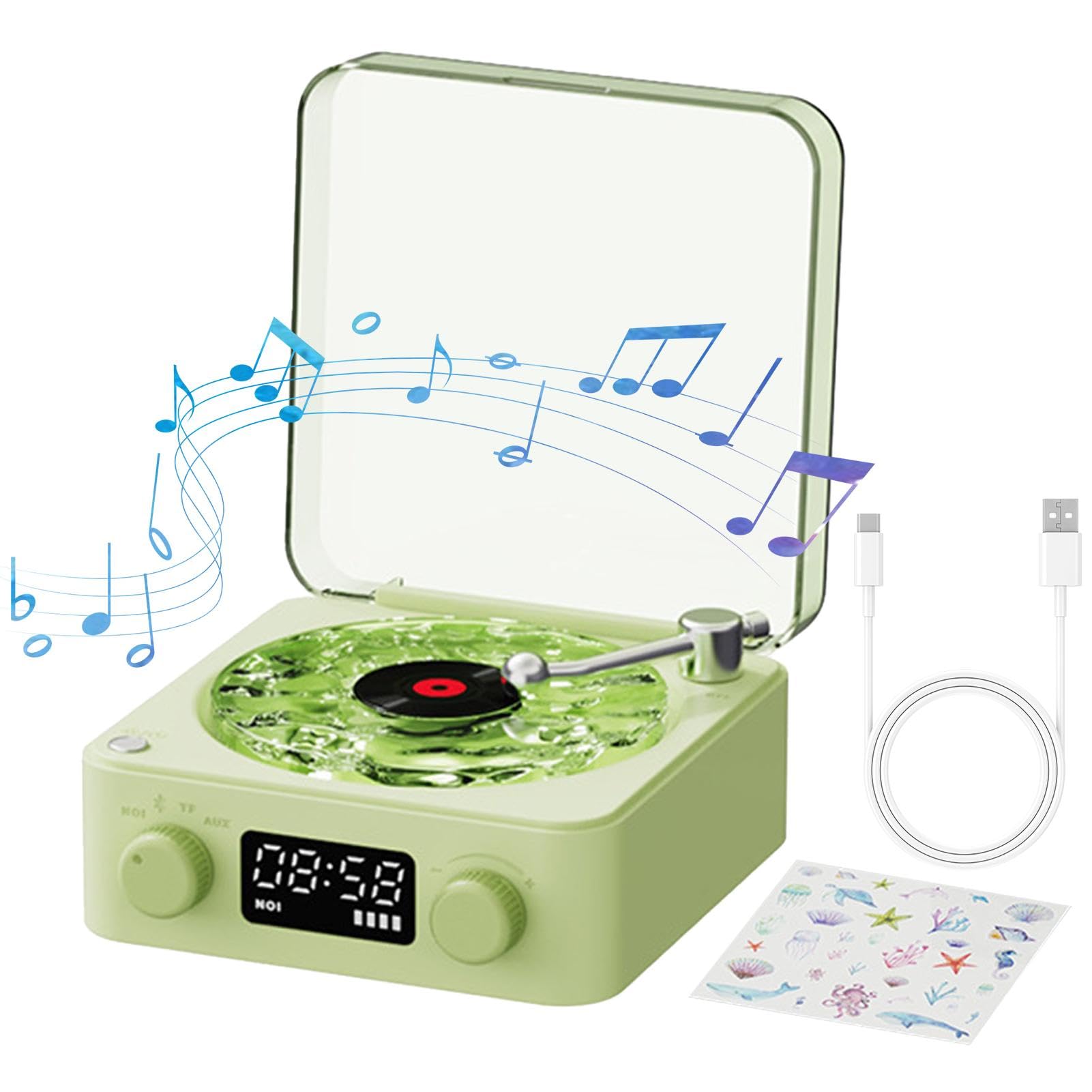 Giradischi Vintage - Giradischi in Vinile, Giradischi con illuminazione | regolabile Btt | Giradischi ABS trasparente con ad acqua dal design elegante, giradischi da 1500 ma con altoparlanti per