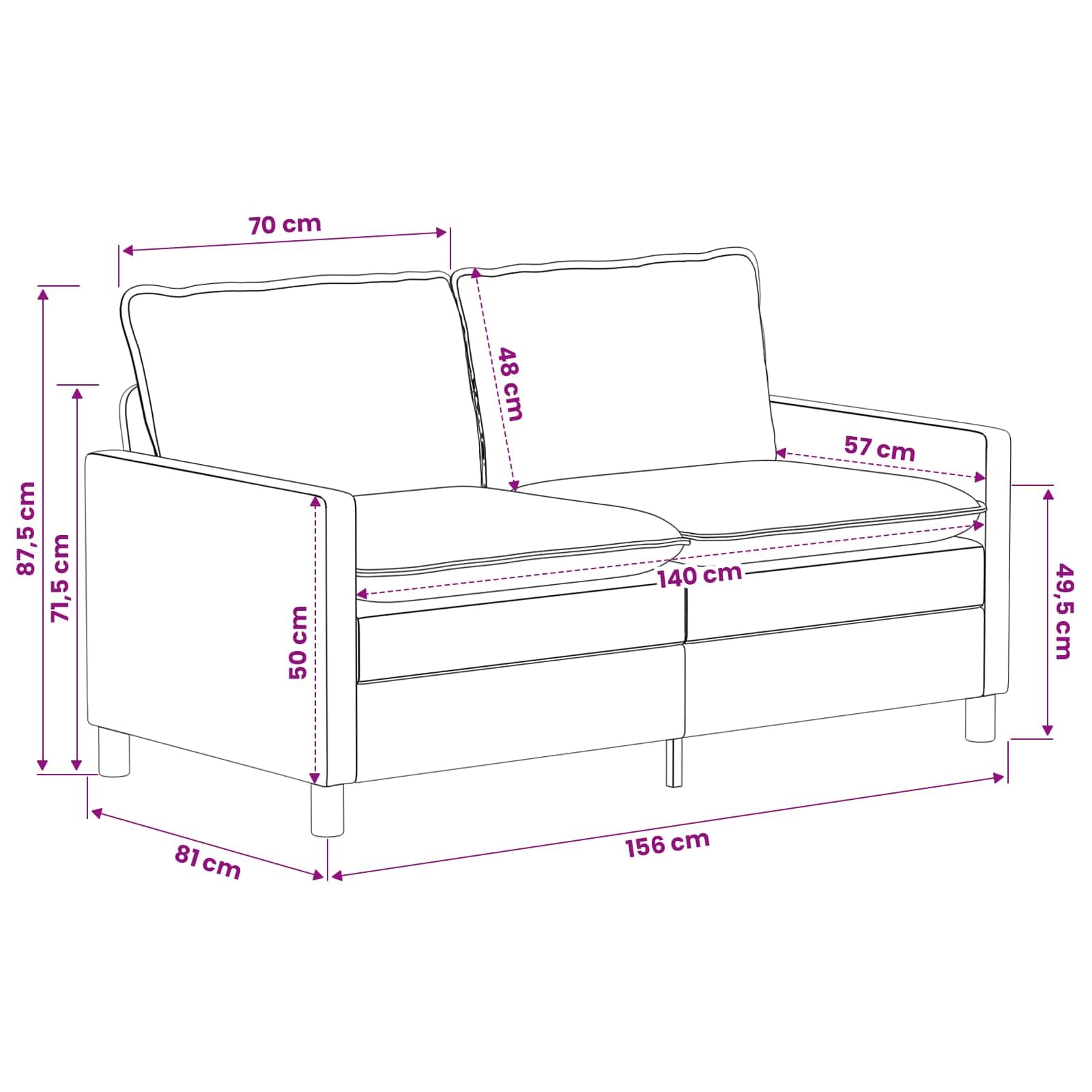 Canapé gris foncé 156 x 81 x 87,5 cm en polyester, canapé 2 places avec coussins doubles, accoudoirs réglables, cadre en métal robuste, idéal pour salon, chambre d'amis, gris foncé
