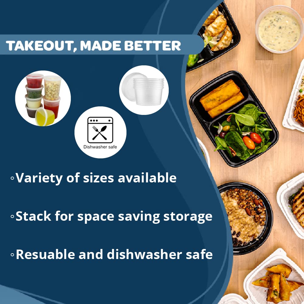 TIYA - Recipientes de comida para llevar, 24 onzas, paquete de 240 unidades con tapas, recipientes de plástico para almacenamiento de alimentos, reutilizables, aptos para microondas, aptos para