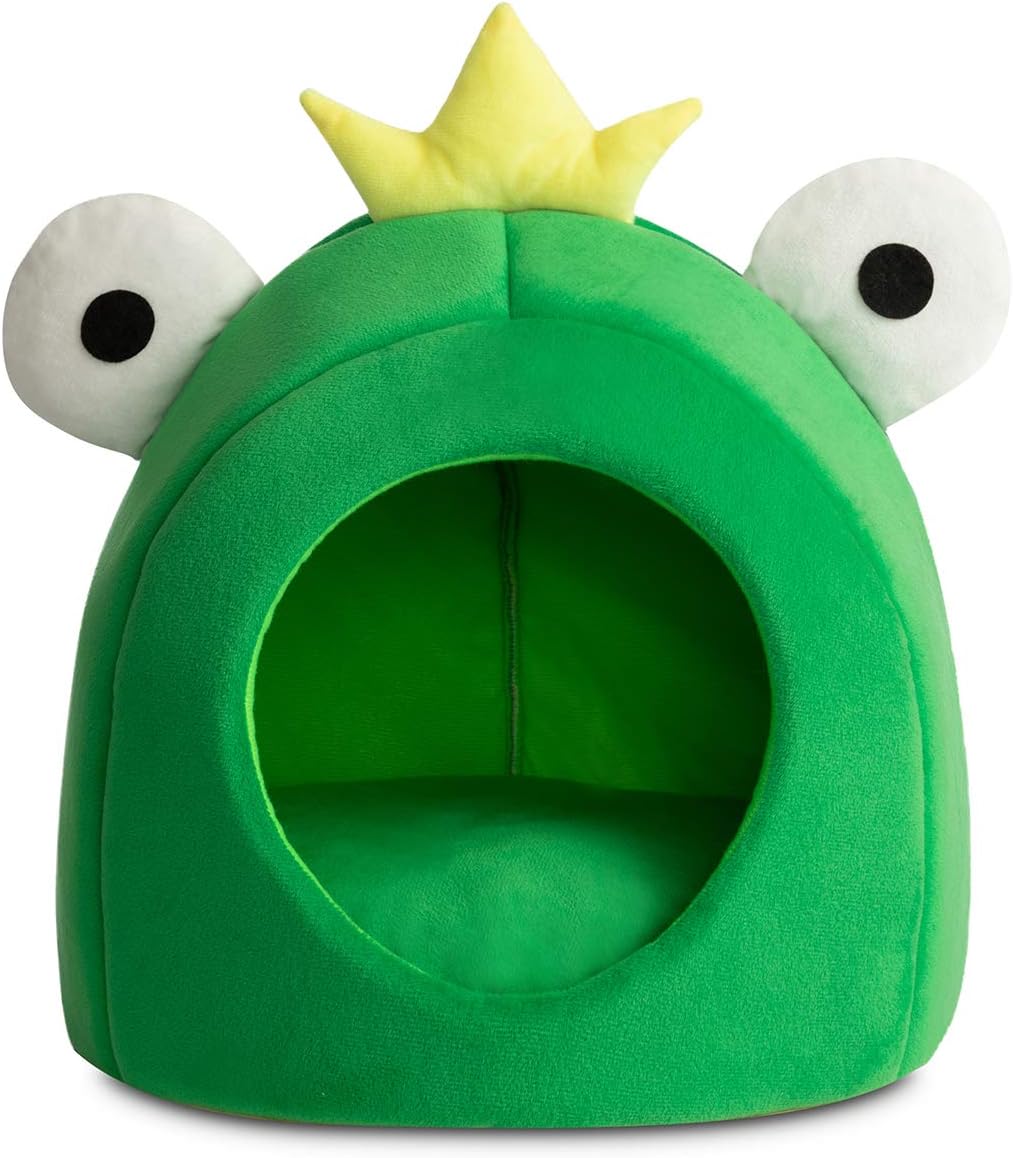 Hollypet Cozy Pet Bed Warm Cave Nest Sleeping Bed Frog Shape Puppy House for Cats and Small Dogs, 14L x 13.4H inches