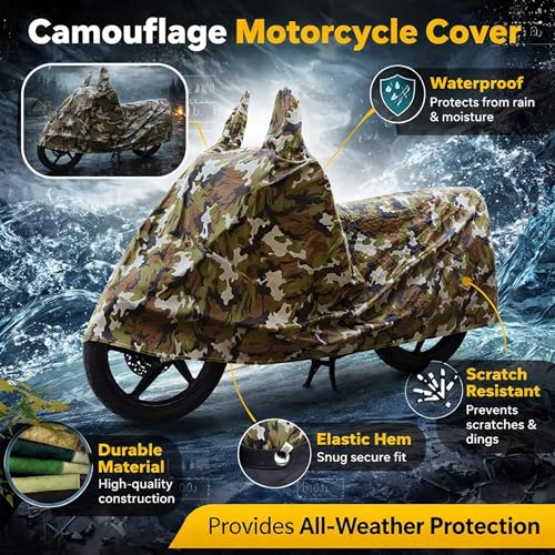 Image of Sulfar Bike Cover for Royal Enfield Interceptor 650 (Standard) | Waterproof, Dustproof & UV Protected | All Weather Two Wheeler Cover (Army Green) New 2026 Variants