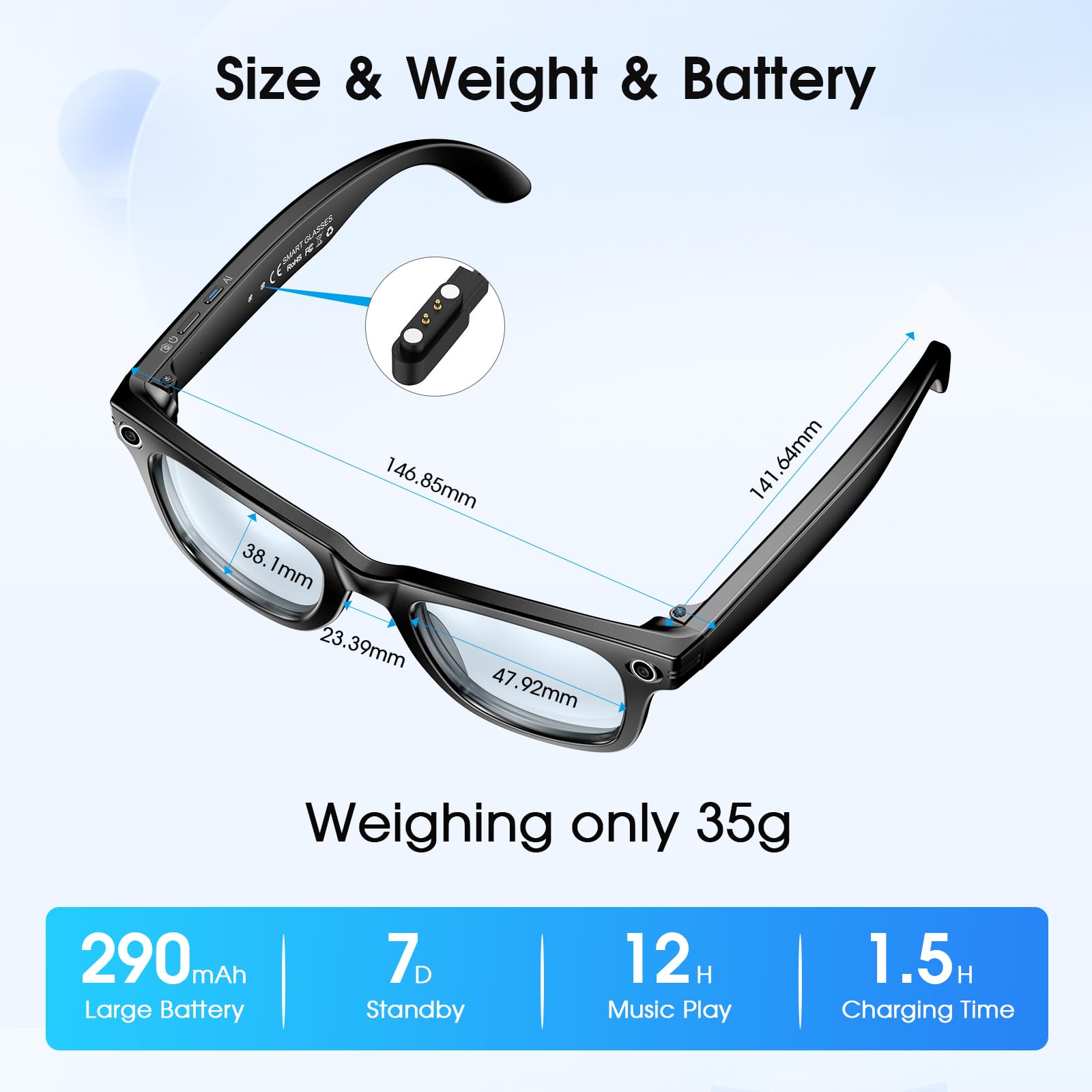 AI Smart Glasses 4K HD, 290 mAh, 800 W, occhiali per fotocamera con registrazione video, traduzione simultanea/identificazione di oggetti GPT, lenti fotocromiche