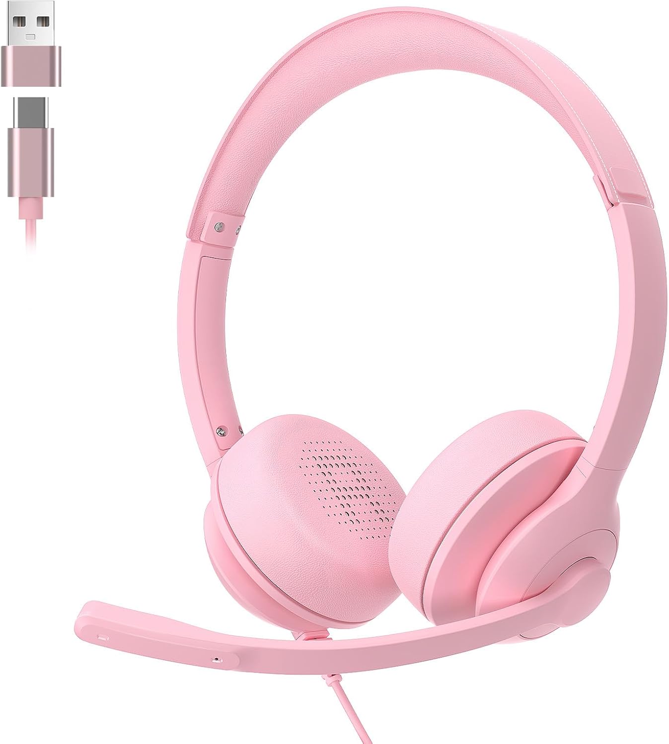 USB-C/USB-A Wired Headset with Noise Cancelling Microphone | On-Ear Office Headphones for PC/Laptop | Mute Button & All-Day Comfort for Call Center, Video Conferencing, Remote Work,Online Class-Pink USB-C/USB-A Wired Headset with Noise Cancelling Microphone | On-Ear Office Headphones for PC/Laptop | Mute Button & All-Day Comfort for Call Center, Video Conferencing, Remote Work,Online Class-Pink