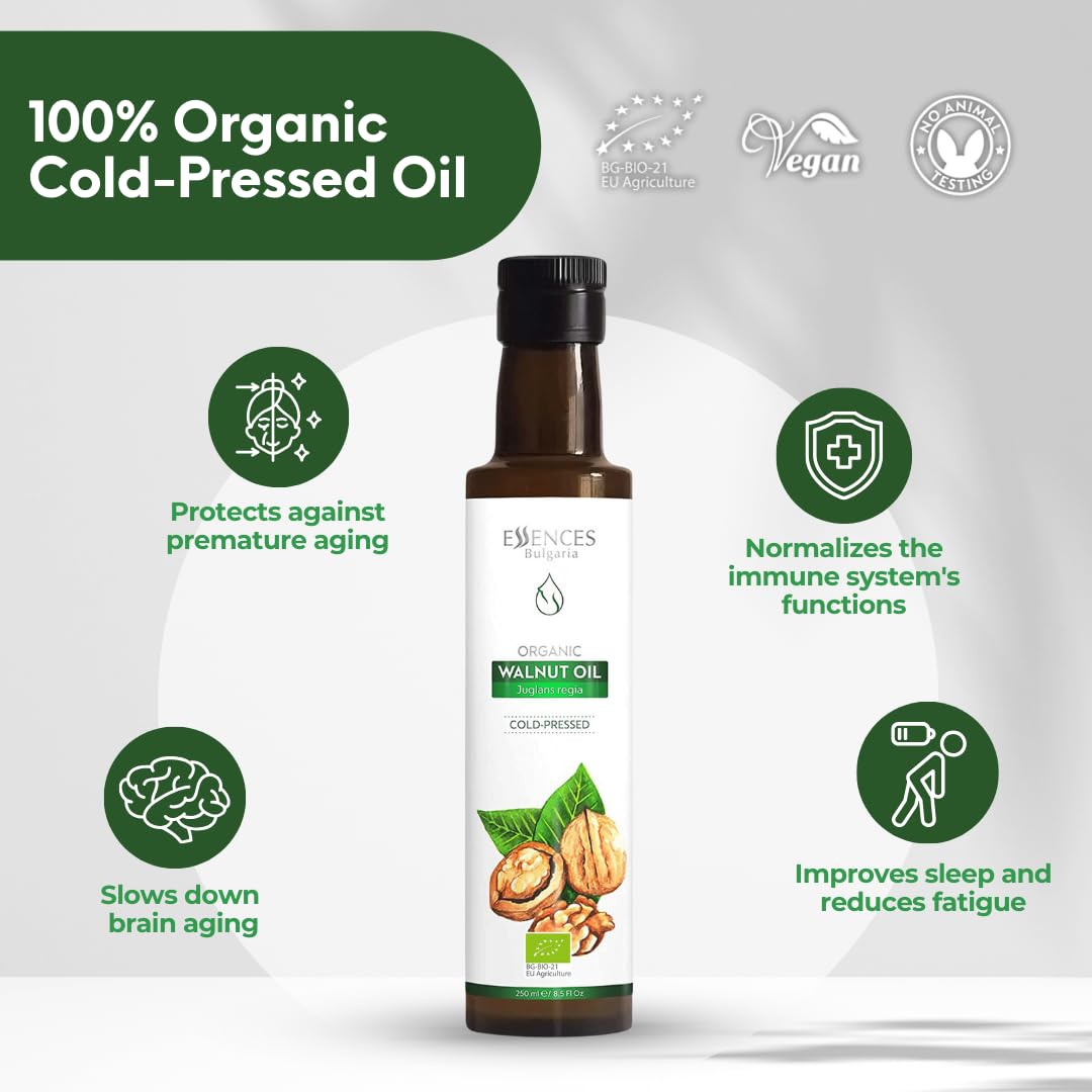 Essences Bułgaria Organiczny Olej z Orzecha Włoskiego 250 ml 100% Naturalny Tłoczony na Zimno