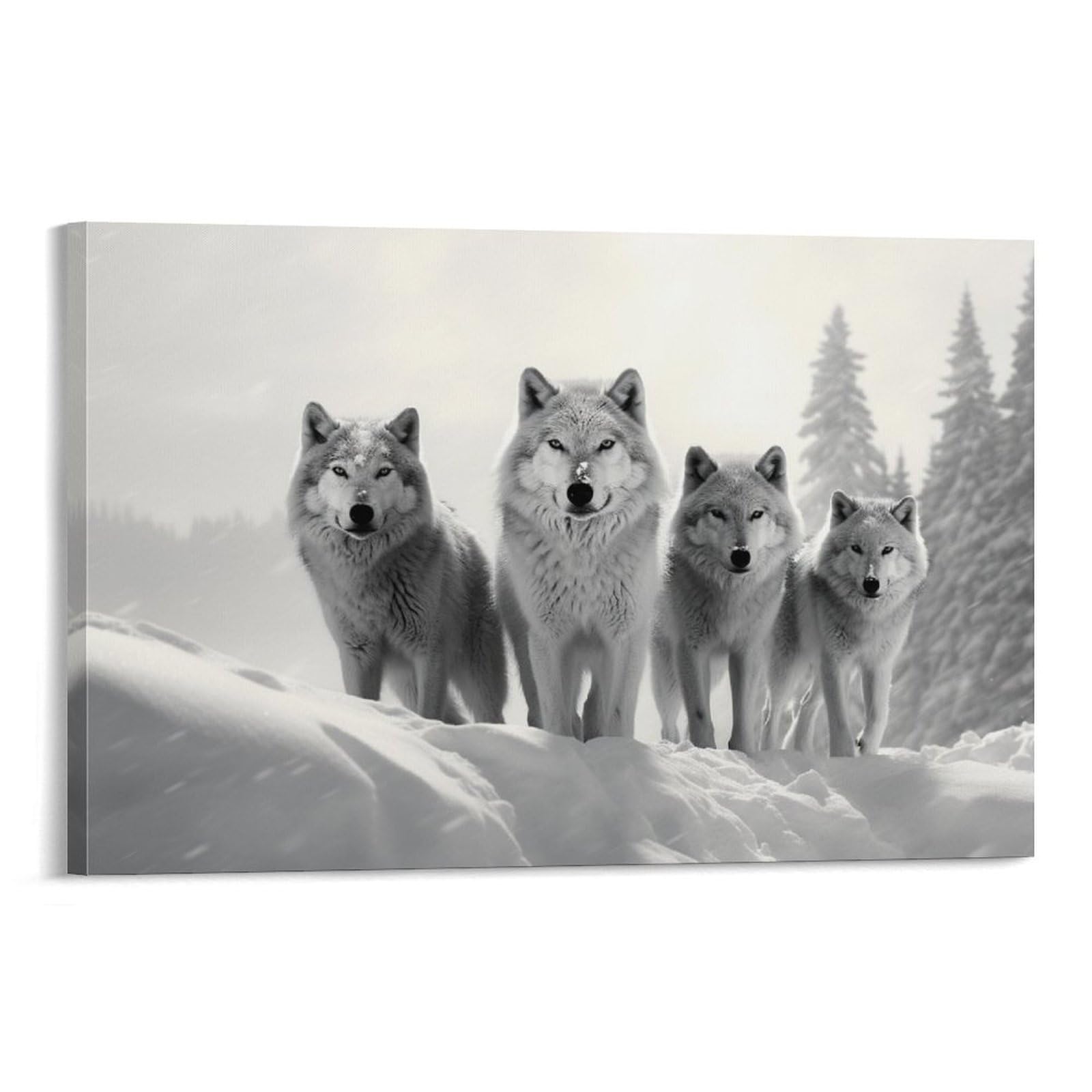 FOCCAR Canvas Wall Art Snow Wolves Wall Decorations For Living Room Winter Forest Nature Wildlife Hang Pictures Wall Artwork