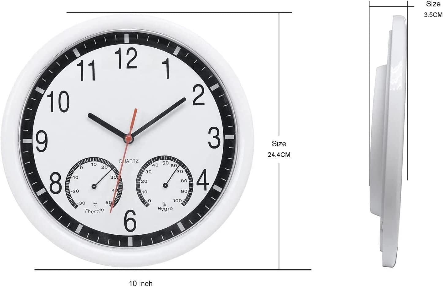 Horloges Murales Pendule Murale Quartz Horloge Murale Silencieux Précis Thermomètre Humidité Intérieur Extérieur Piscine Patio Décor À La Maison Horloge Murale