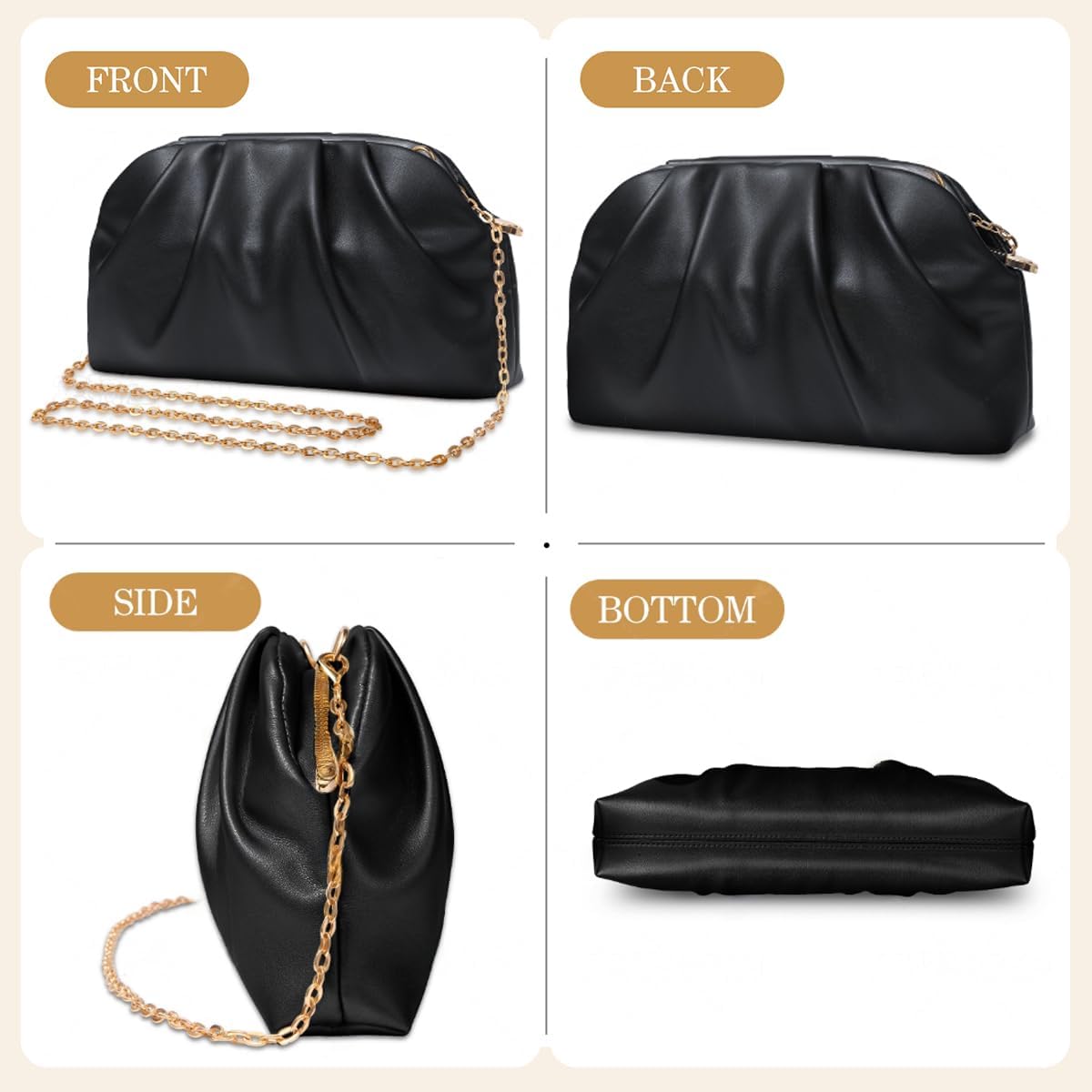 lovyoCoCo Clutch Purse for Women Soft Pleated PU Wedding Clutch, Elegant Evening Bag for Galas, Proms,Cocktail Parties - Image 6