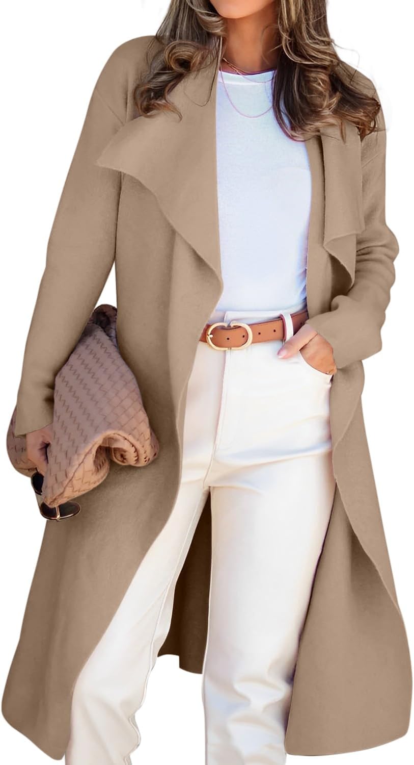 Angerella Women's Casual Long Sleeve Draped Open Front Knit Long Cardigan Sweater Outwear Coats with Pocket