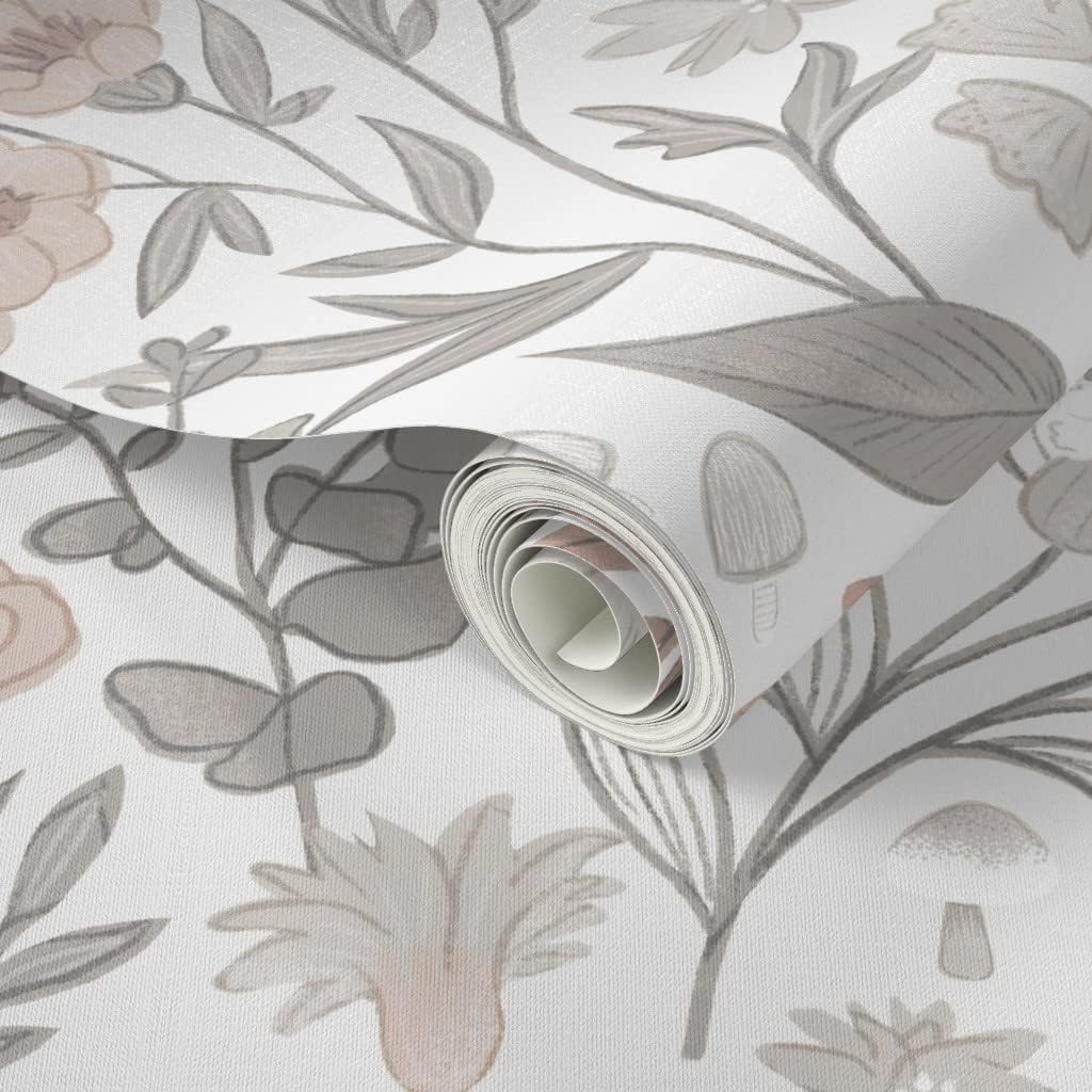 Spoonflower Peel & Stick Wallpaper 6ft x 2ft - Pretty Neutral Flowers Eucalyptus Floral Pastel Custom Removable Wallpaper
