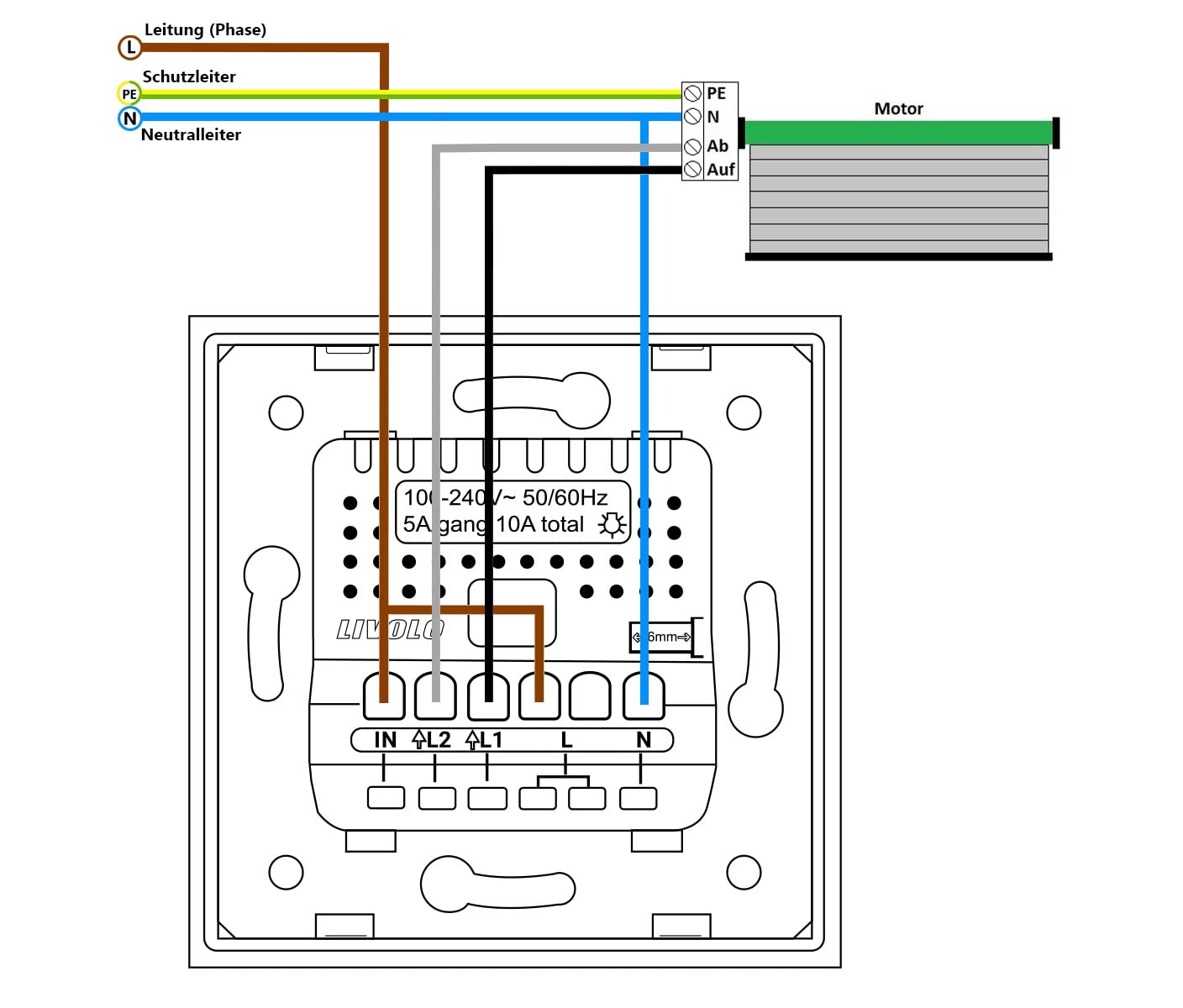 LIVOLO Rollladenschalter Touch im dreifachen Glasrahmen für Jalousien Markiesen mit Motor Unterputzeinbau Einbau Rollladen Motorbetrieben aus Glas Panel VL-C702W Weiß Schwarz Grau Gold (Weiß)