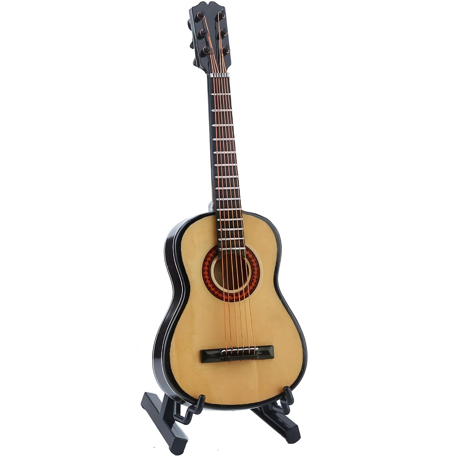 Hsioluted Detailed Acoustic Guitar Sculpture Artisan-Crafted Wooden Ornament, Compact Shelf Display for Musicians & Collectors Wood Guitar Desk Ornament