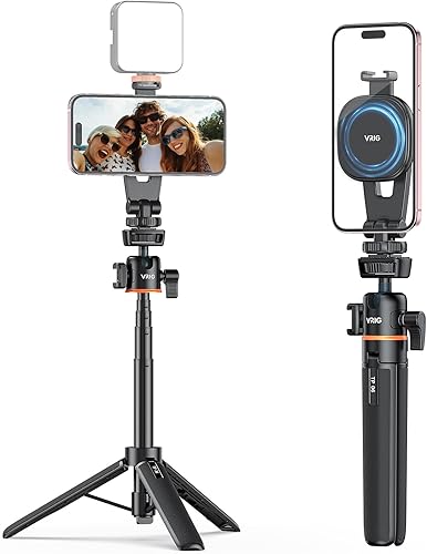 VRIG - Trípode magnético para selfie stick compatible con MagSafe, soporte magnético extensible de 21.6 pulgadas para teléfono celular con control
