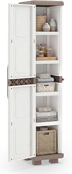 GIANTEX 70 Tall Slim Storage Cabinet with Single Door, Plastic Kitchen Pantry with 4 Adjustable Shelves, Narrow Freestanding Bathroom Cabinet for Living Room, Home Office, Laundry, Garage