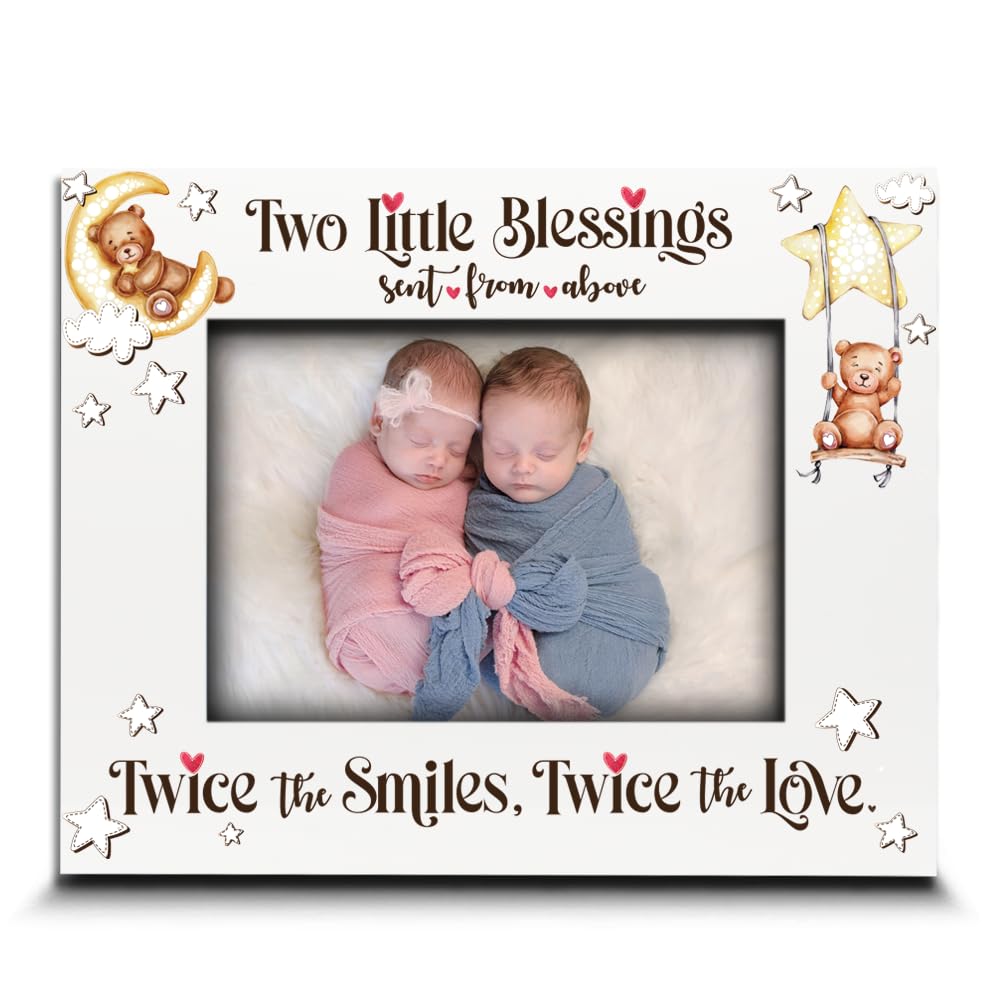 BELLA BUSTA-Twice The Blessings From Above,Twice The Smiles, Twice The Love-TWINS Babies Theme Frame-Nursery Decor-Wood UV Print (5x7 Horizontal)