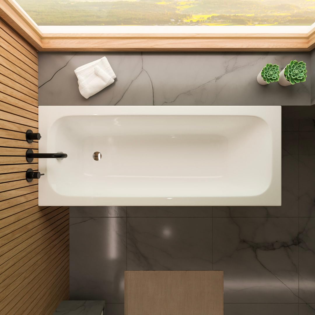 ECOLAM Baignoire Pola 180x75 cm revêtement polystyrène siphon silicone | Revêtement en polystyrène pour carrelage, Vidage et trop-plein automatique, Pieds inclus, Silicone inclus