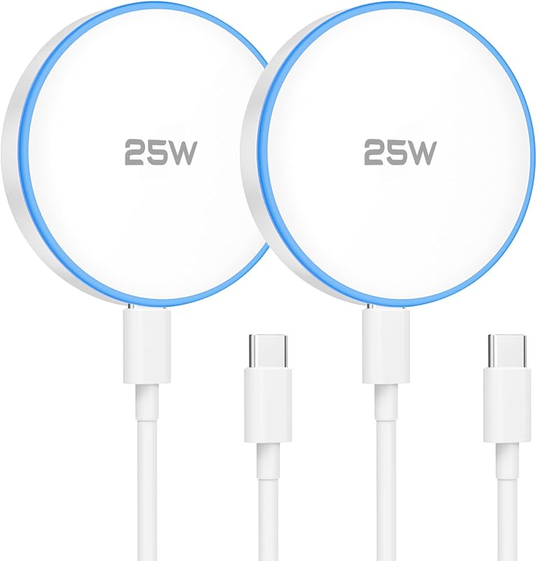 25W MagSafe Charger 2 Pack Magnetic Wireless Charging Pads with 6FT Cables | 25W magnetic charging with two 6FT USB C cables, compatible with iPhone 17/16/15/14/13/12 Series and AirPods 4/3/2/Pro