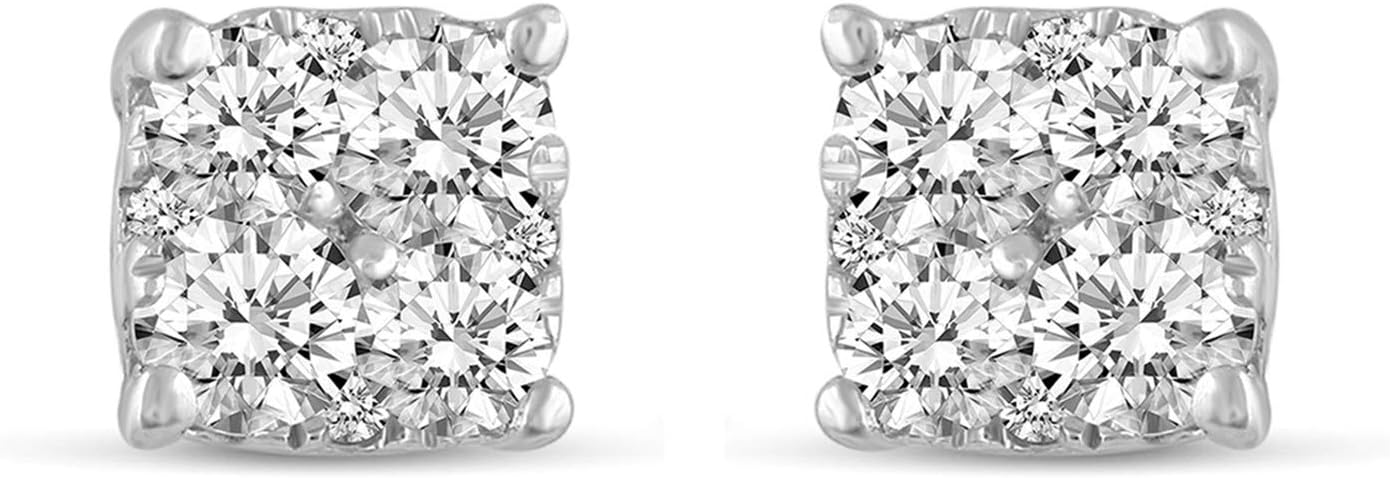 .25Cttw to 1.00Cttw Cushion Diamond Stud Earrings set in 925 Sterling Silver