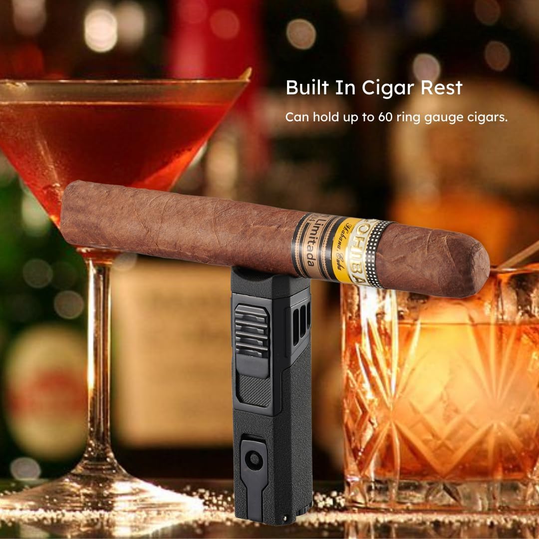 Visol Capitan Butane Torch Lighter Quad Flame Refillable Gas Lighter, Built-in Punch and Holder, Windproof Adjustable Flame Lighter (Shipped Without Butane)