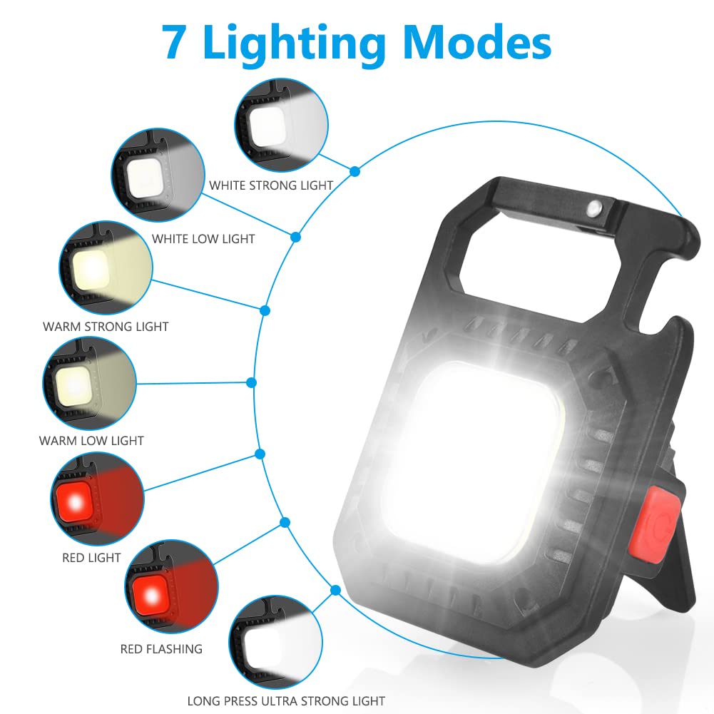 URAQT Mini LED, tryby 7 Mini latarka z brelokiem, 2 szt. Wielofunkcyjne światło magnetyczne, 800 lumenów, wodoodporne, z otwieraczem do butelek, podstawa magnetyczna, na kemping/naprawę/awarie