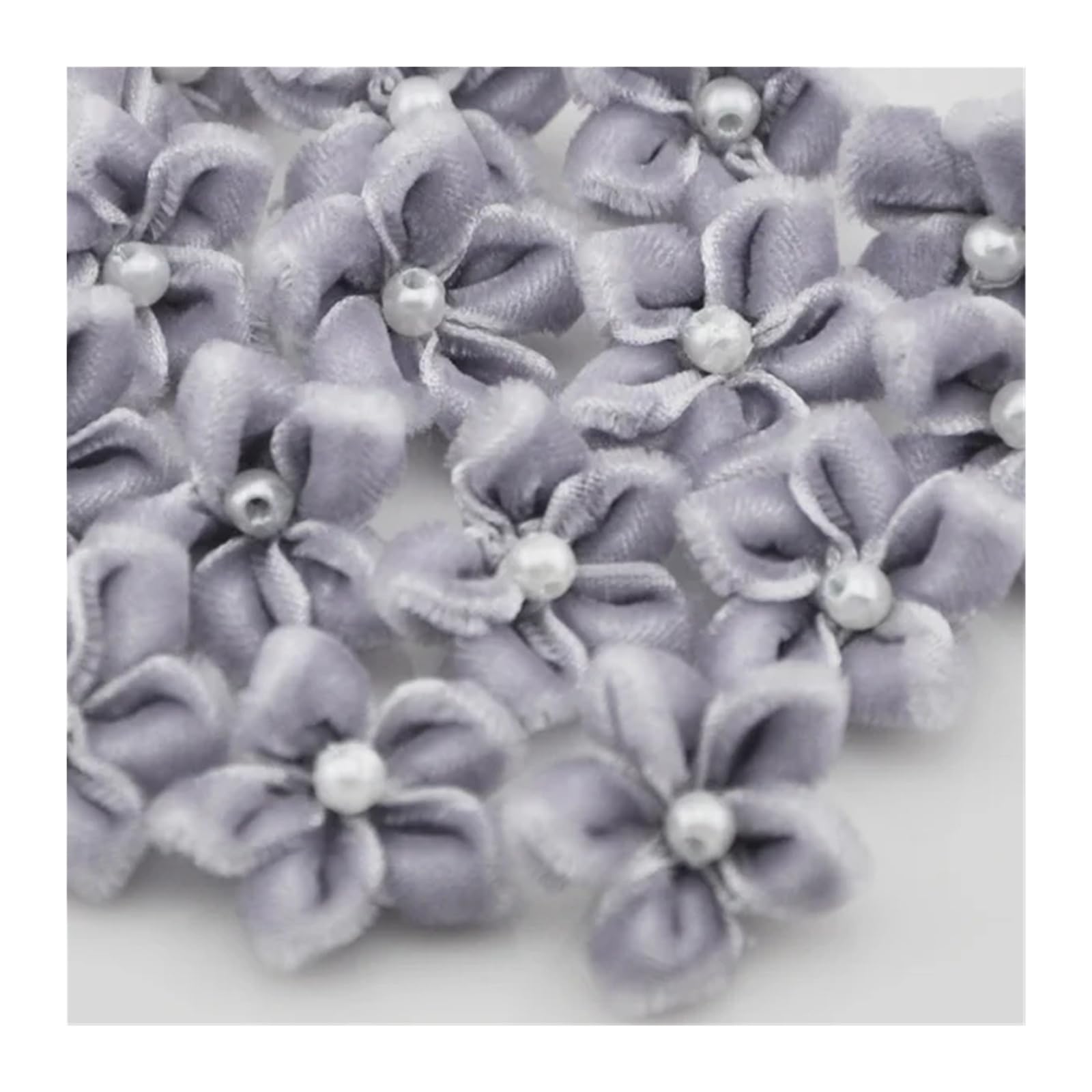 Ndsjaie Grey Fabric Flowers Home Decor 20Pcs Velet Ribbon Flowers W/Bead Appliques Wedding Decoration Sewing Crafts For Wedding Celebration Decor(Gray)