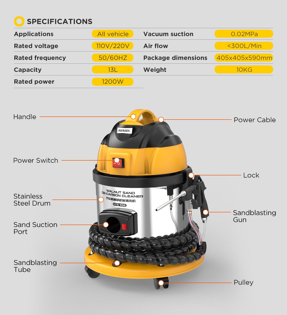 AUTOOL HTS558 Strahlgeräte Nussschalen Strahlgerät, Automotor-Einlassventil-Reinigungsmaschine 220V Walnuss-Sand-Motor-Kohlenstoff-Reiniger (Europäischer Standard)